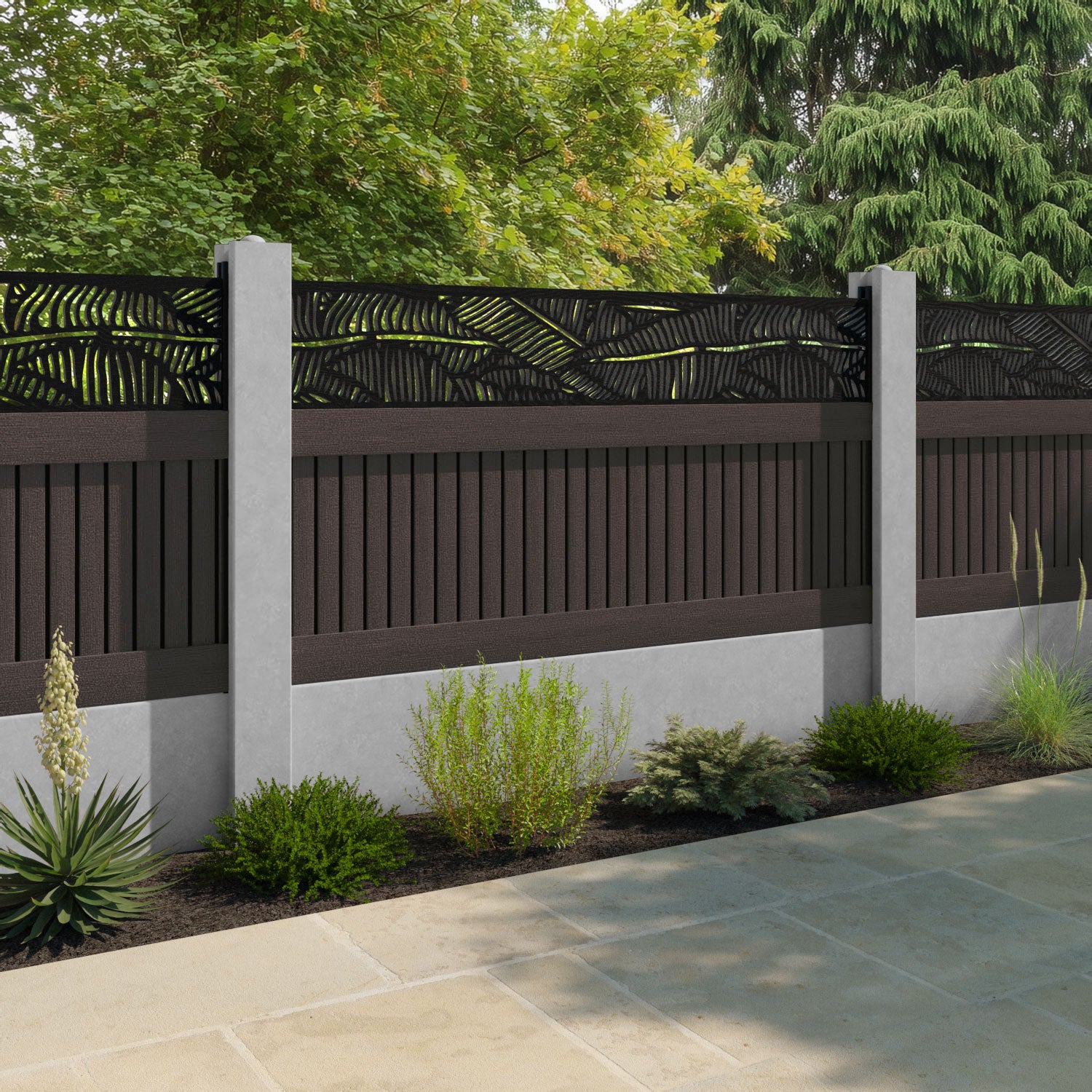 Virtis Feather Fence Panel - Mid Brown - for existing concrete posts