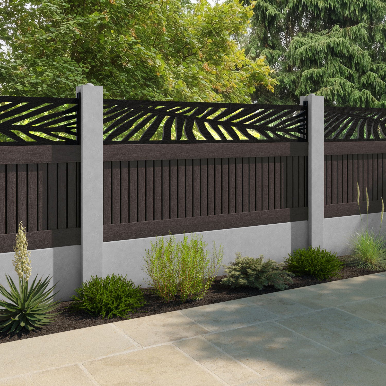 Virtis Palm Fence Panel - Mid Brown - for existing concrete posts