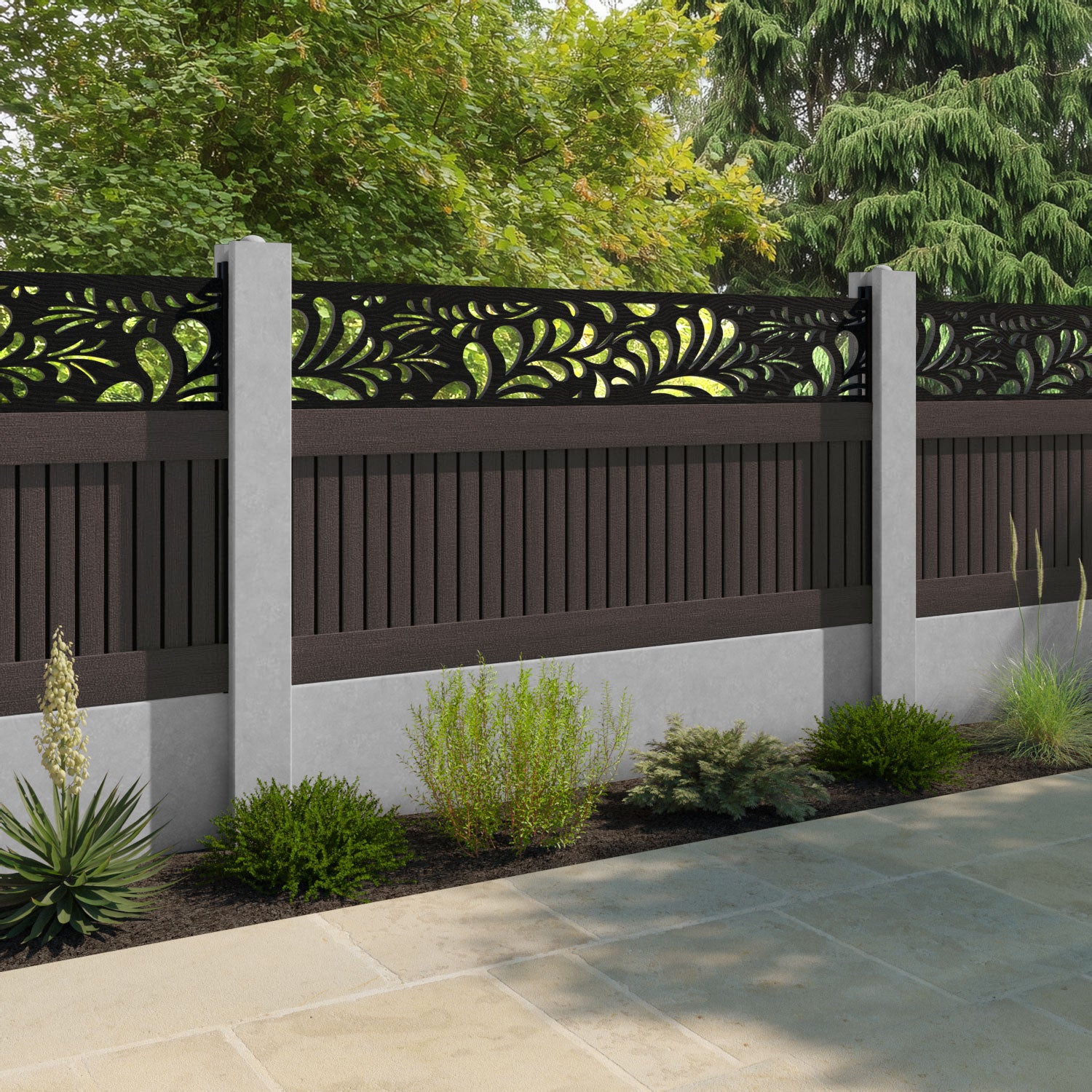 Virtis Petal Fence Panel - Mid Brown - for existing concrete posts