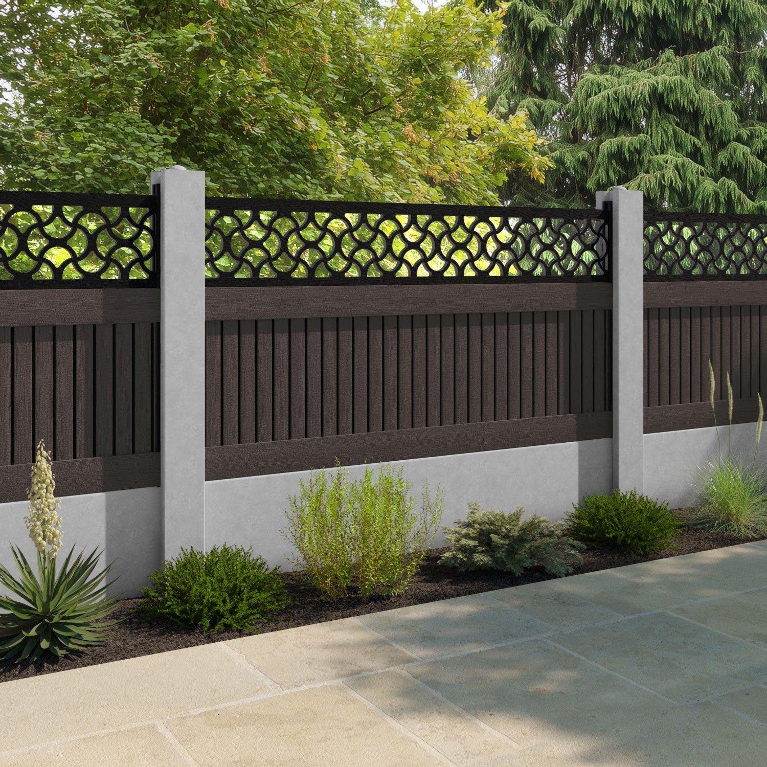 Virtis Vida Fence Panel - Mid Brown - for existing concrete posts