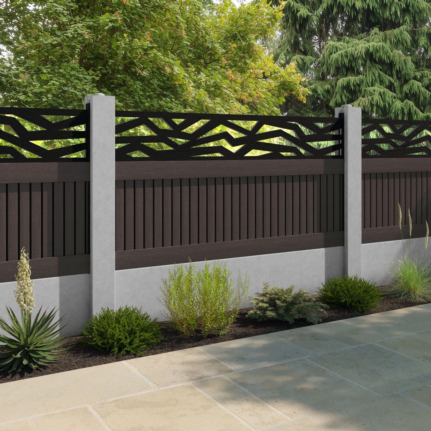 Virtis Zenith Fence Panel - Mid Brown - for existing concrete posts