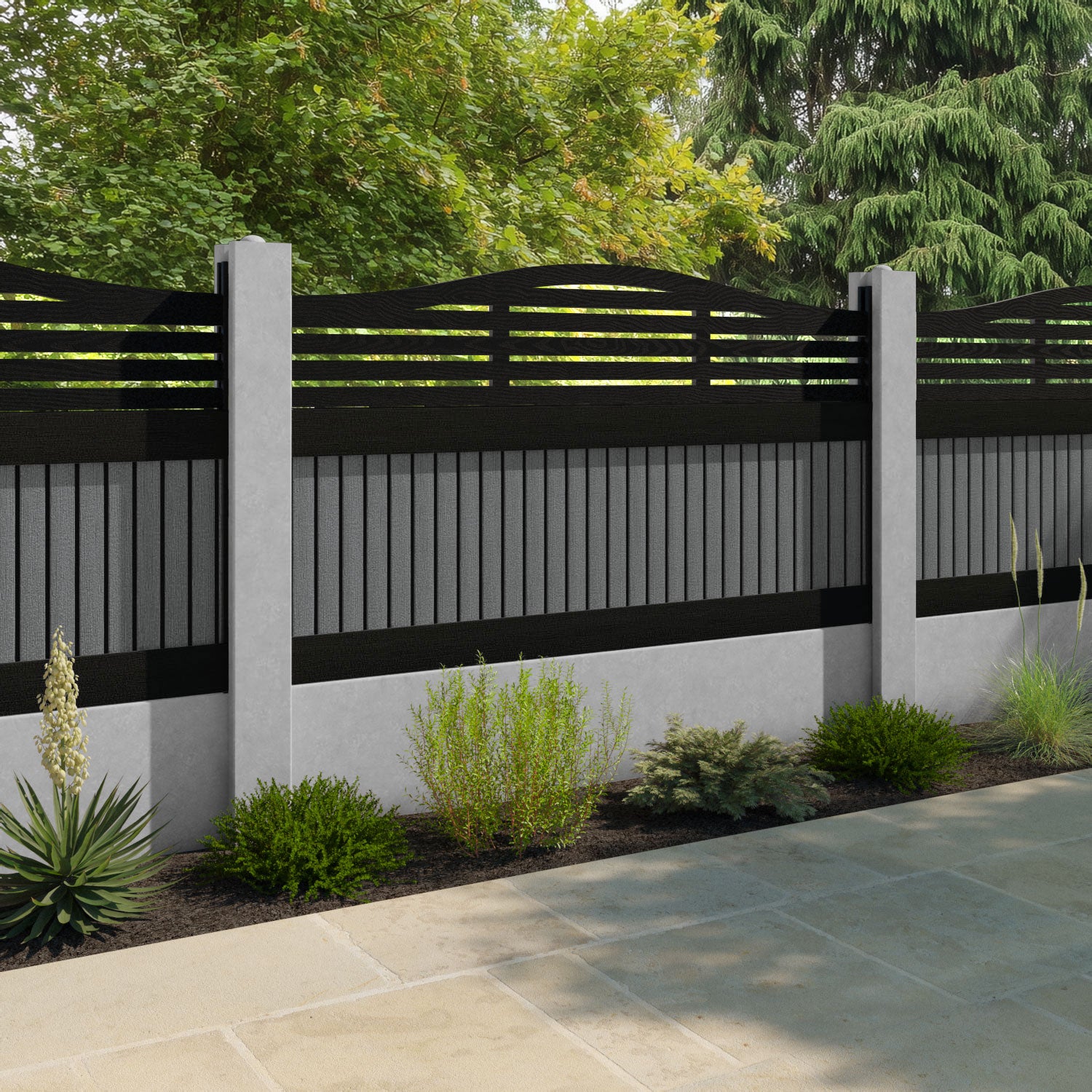 Virtis Aspen Curved Top Fence Panel - Mid Grey - for existing concrete posts