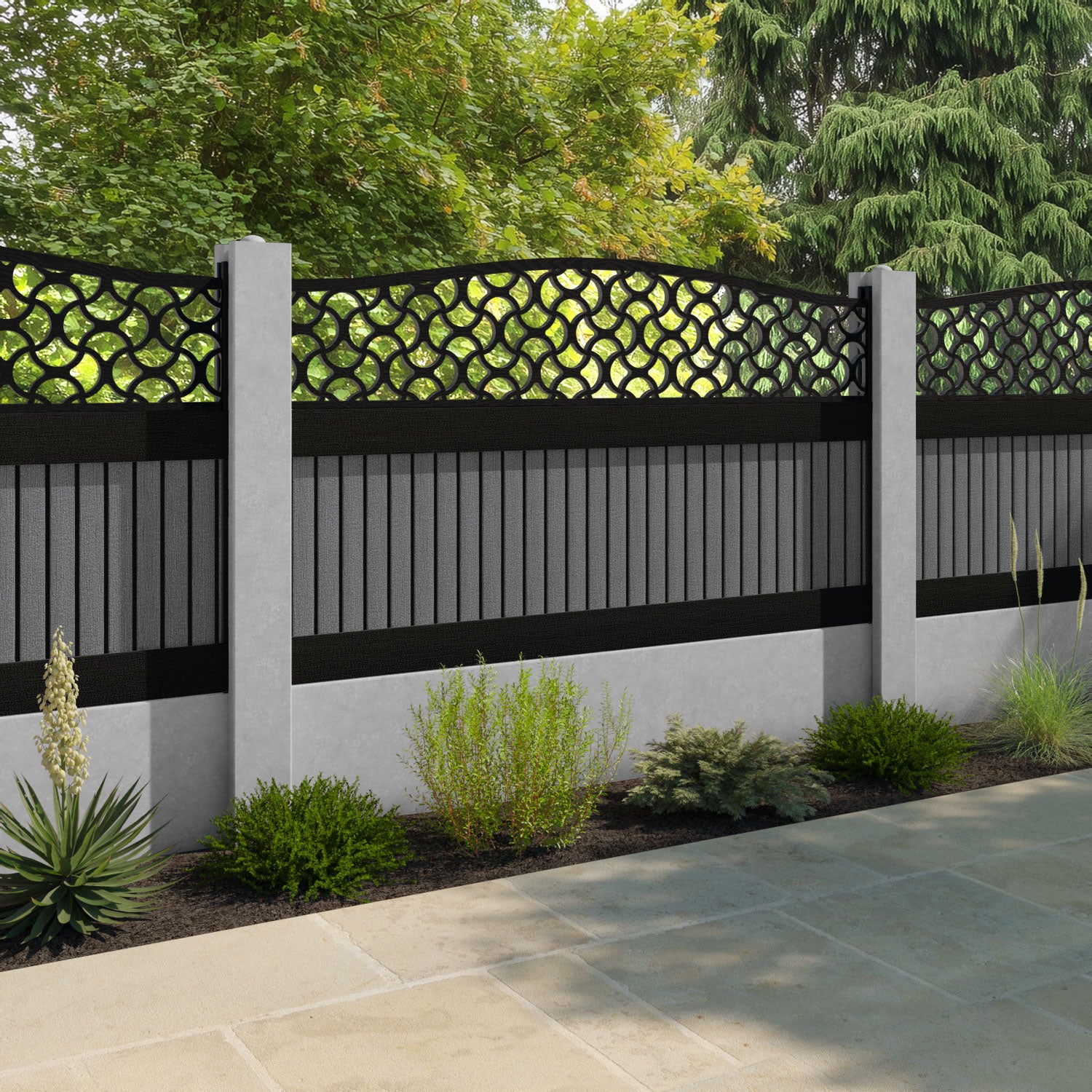 Virtis Vida Curved Top Fence Panel - Mid Grey - for existing concrete posts
