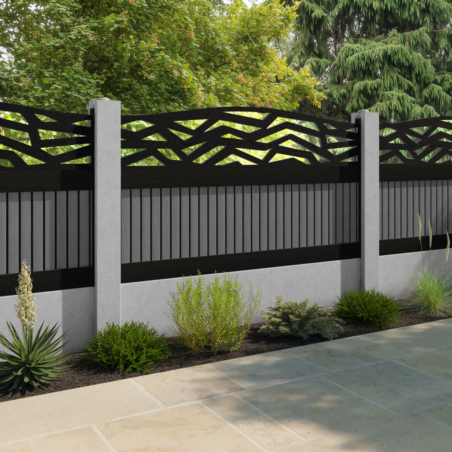 Virtis Zenith Curved Top Fence Panel - Mid Grey - for existing concrete posts