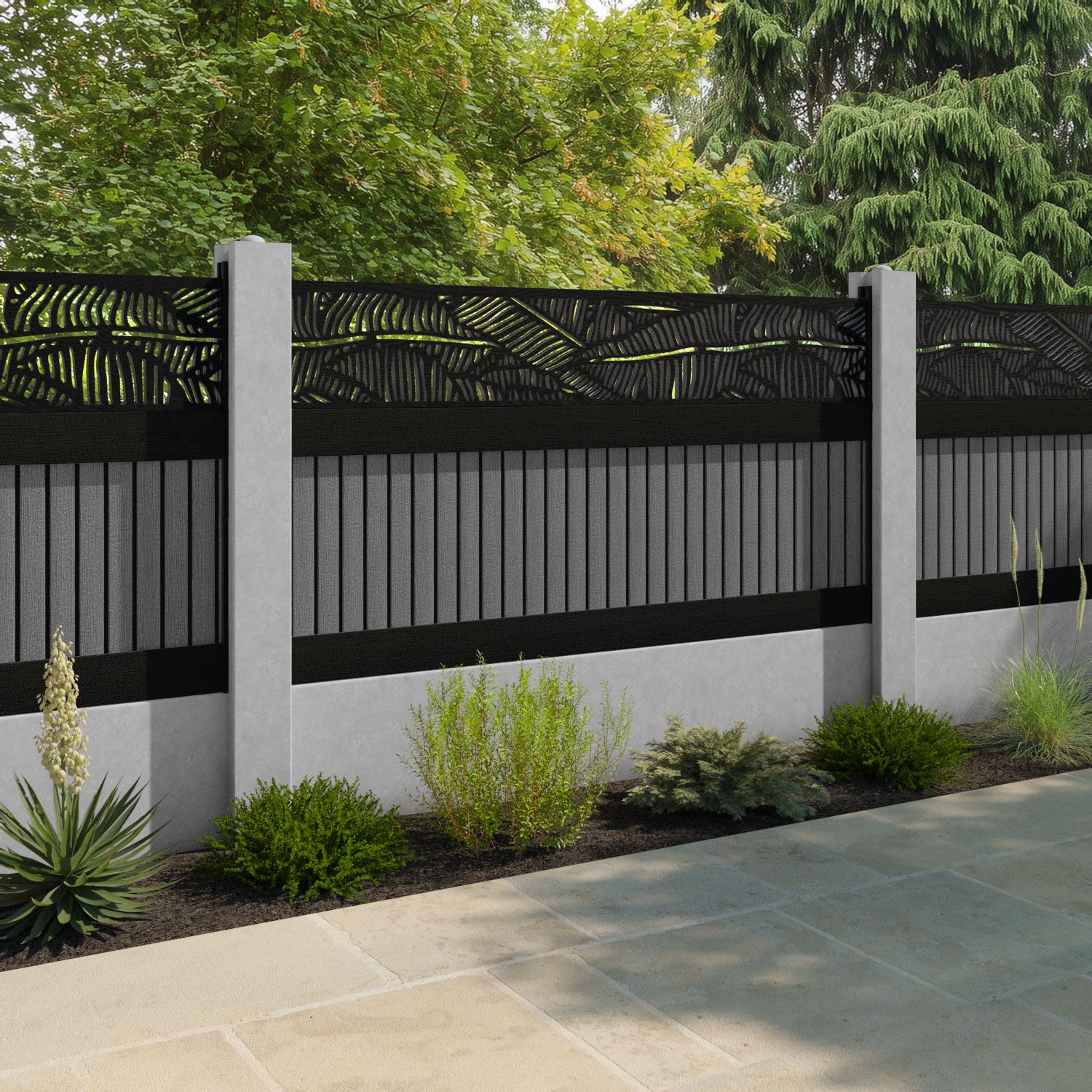 Virtis Feather Fence Panel - Mid Grey - for existing concrete posts