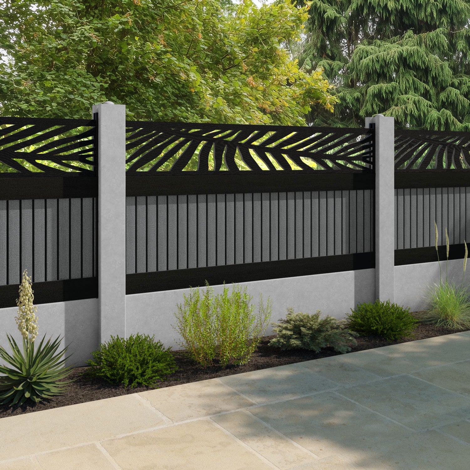 Virtis Palm Fence Panel - Mid Grey - for existing concrete posts
