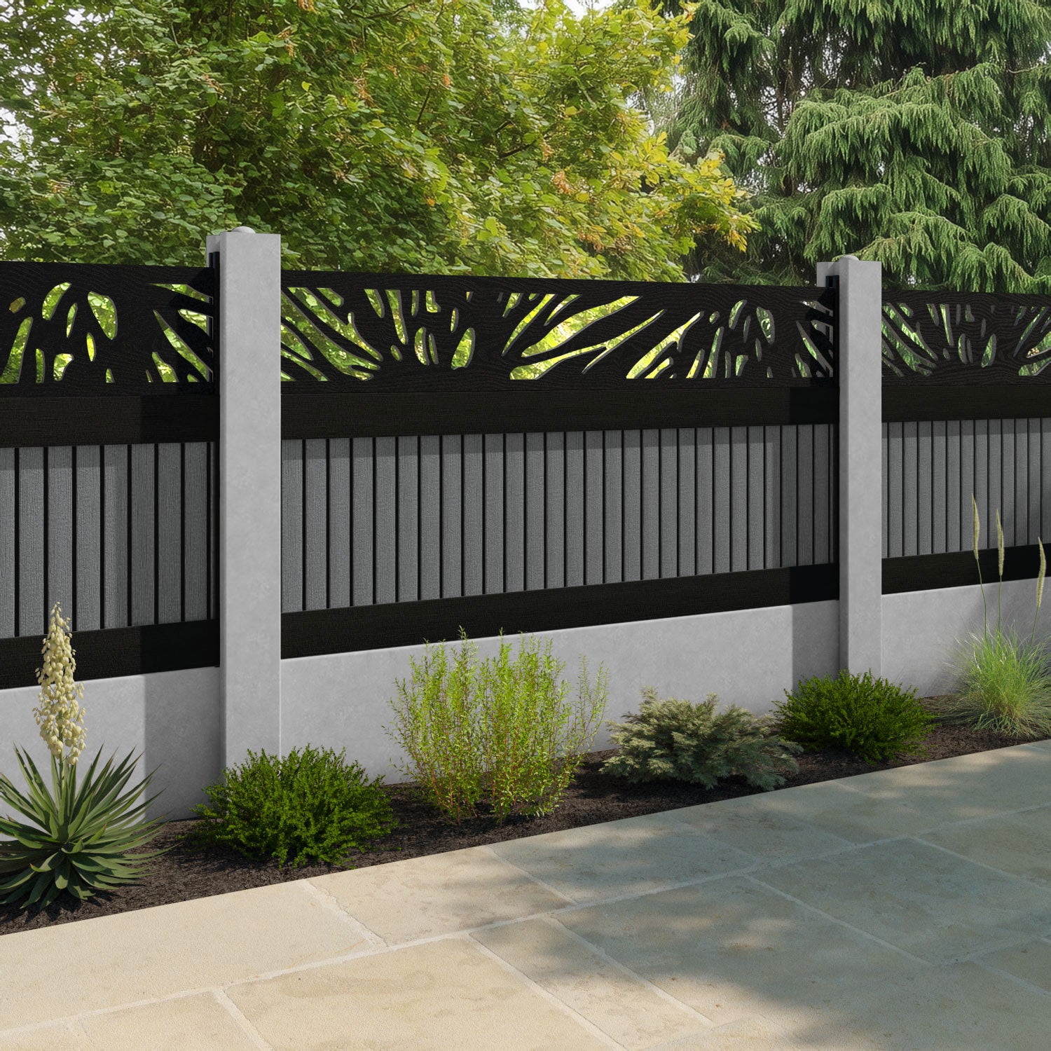 Virtis Poppy Fence Panel - Mid Grey - for existing concrete posts