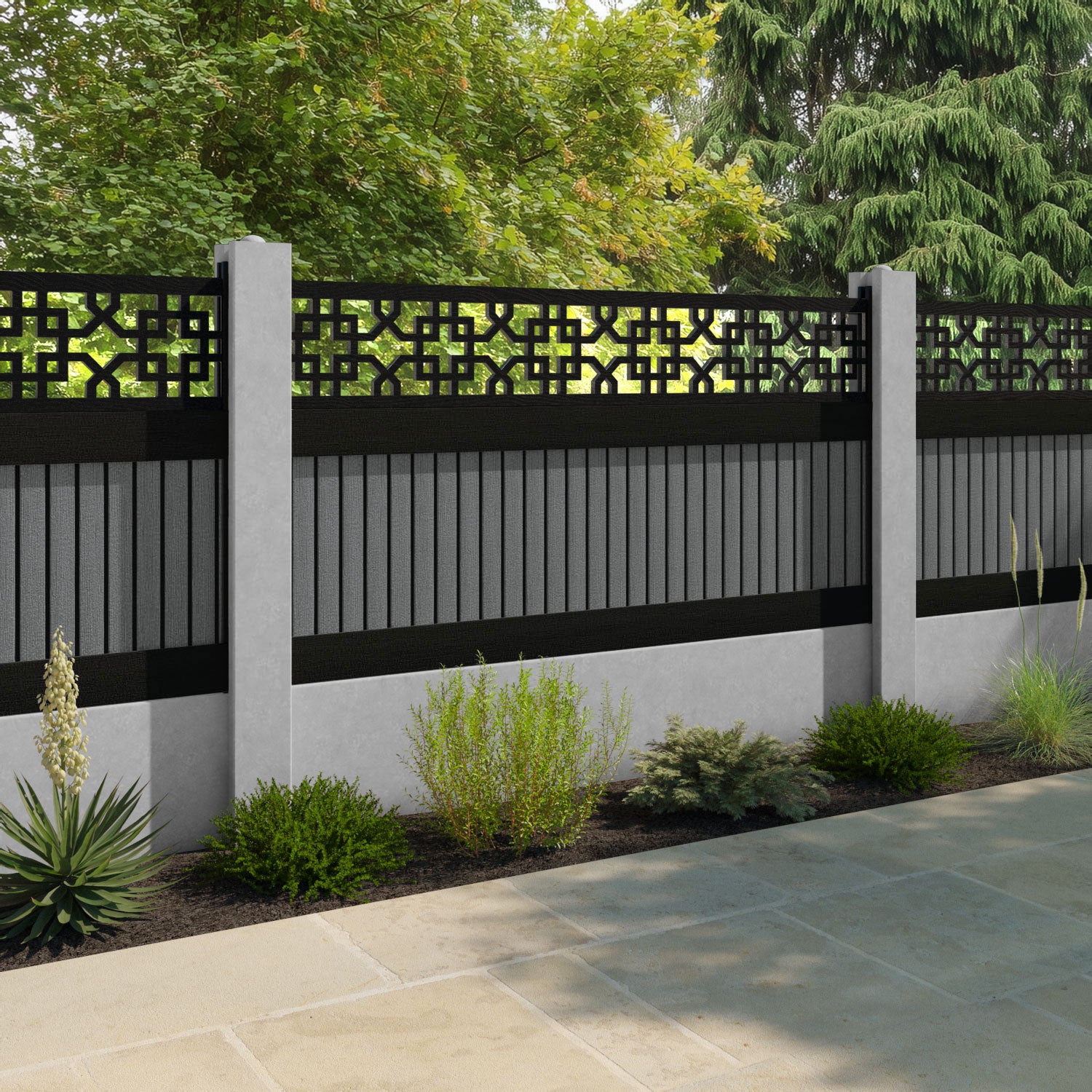 Virtis Zaria Fence Panel - Mid Grey - for existing concrete posts