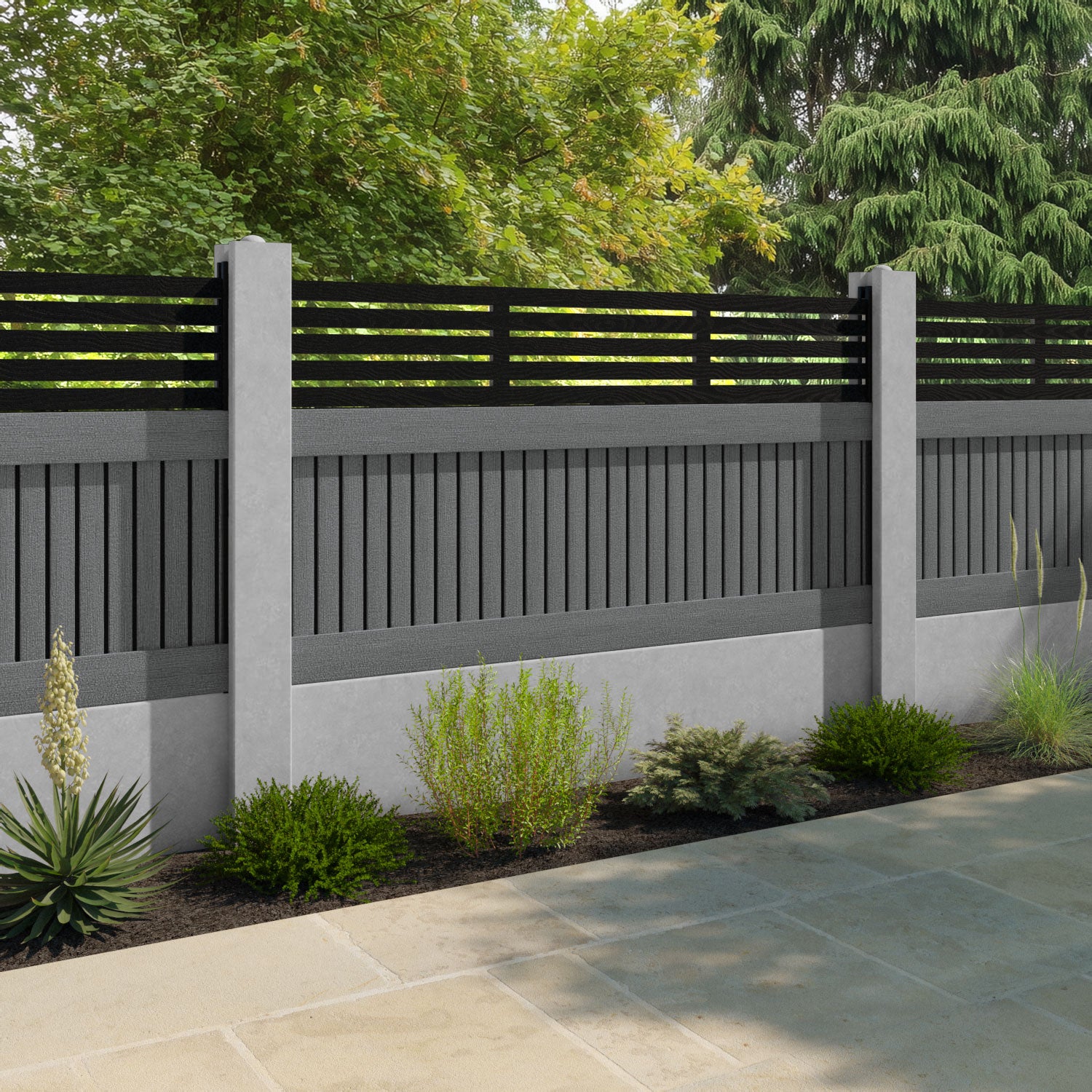 Virtis Aspen Fence Panel - Mid Grey - for existing concrete posts