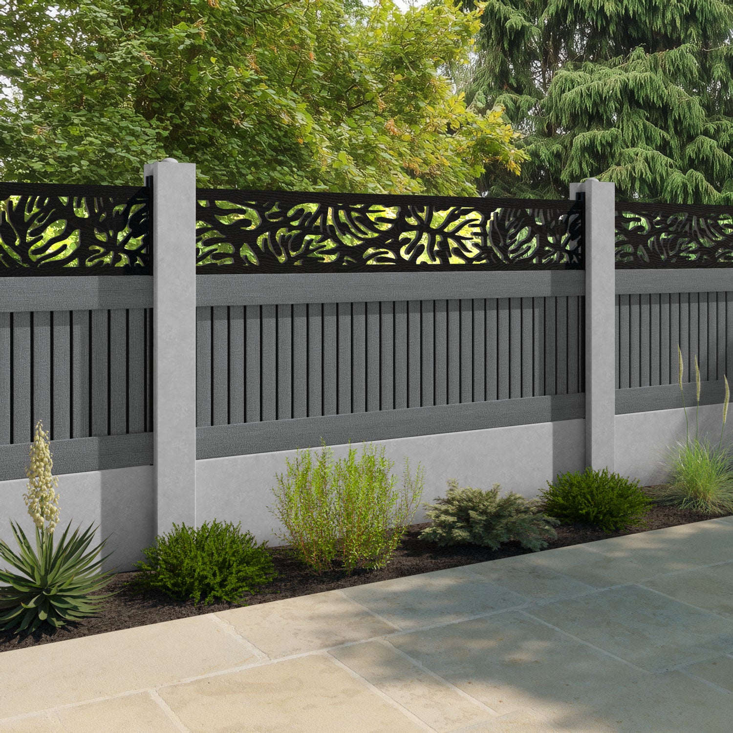 Virtis Botanic Fence Panel - Mid Grey - for existing concrete posts