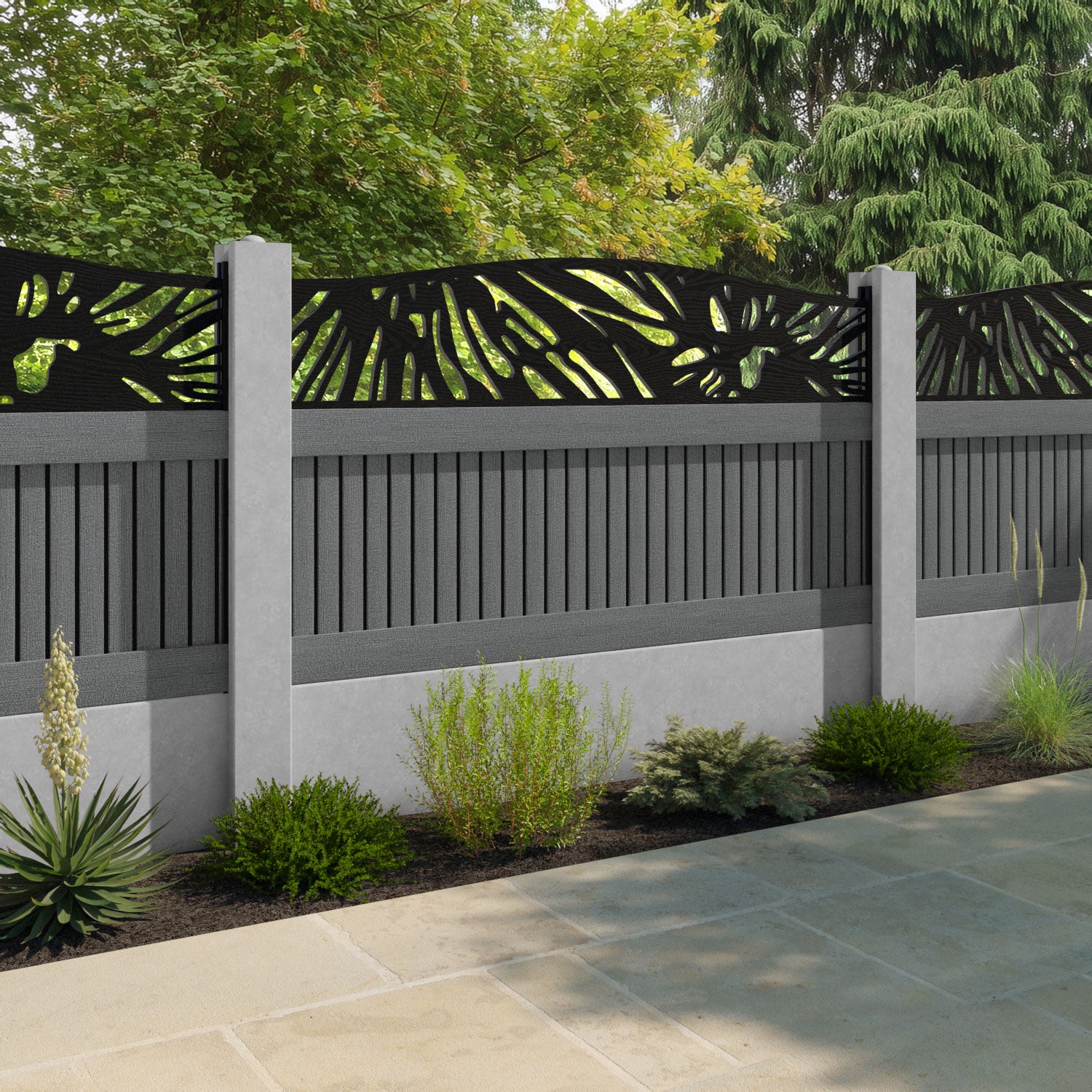 Virtis Poppy Curved Top Fence Panel - Mid Grey - for existing concrete posts