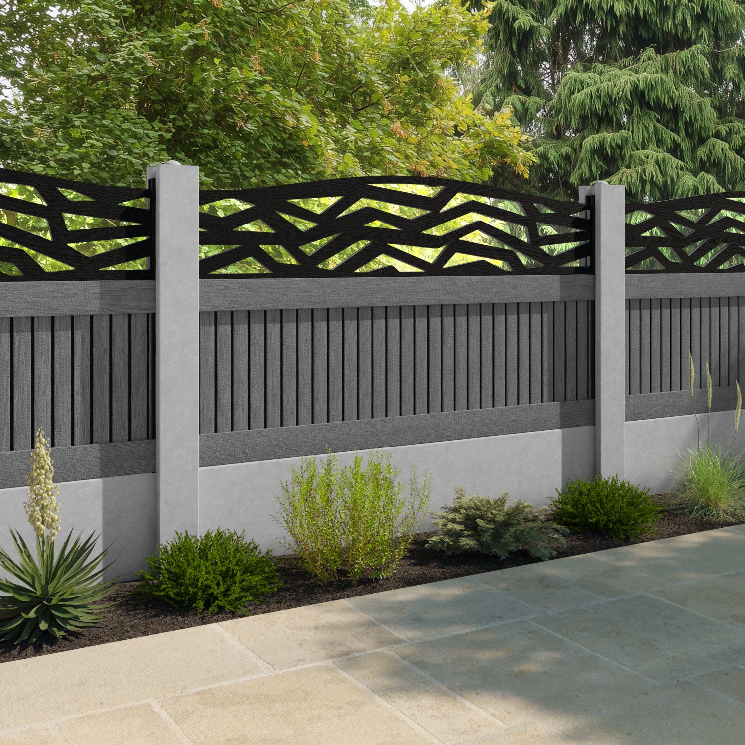 Virtis Zenith Curved Top Fence Panel - Mid Grey - for existing concrete posts