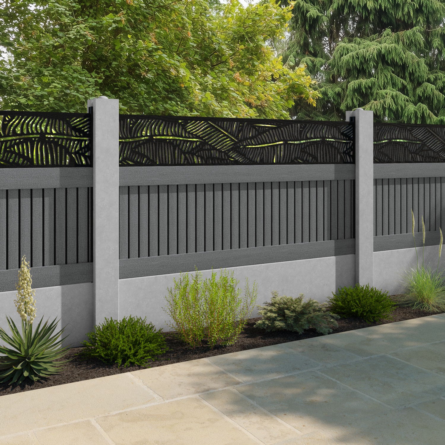 Virtis Feather Fence Panel - Mid Grey - for existing concrete posts