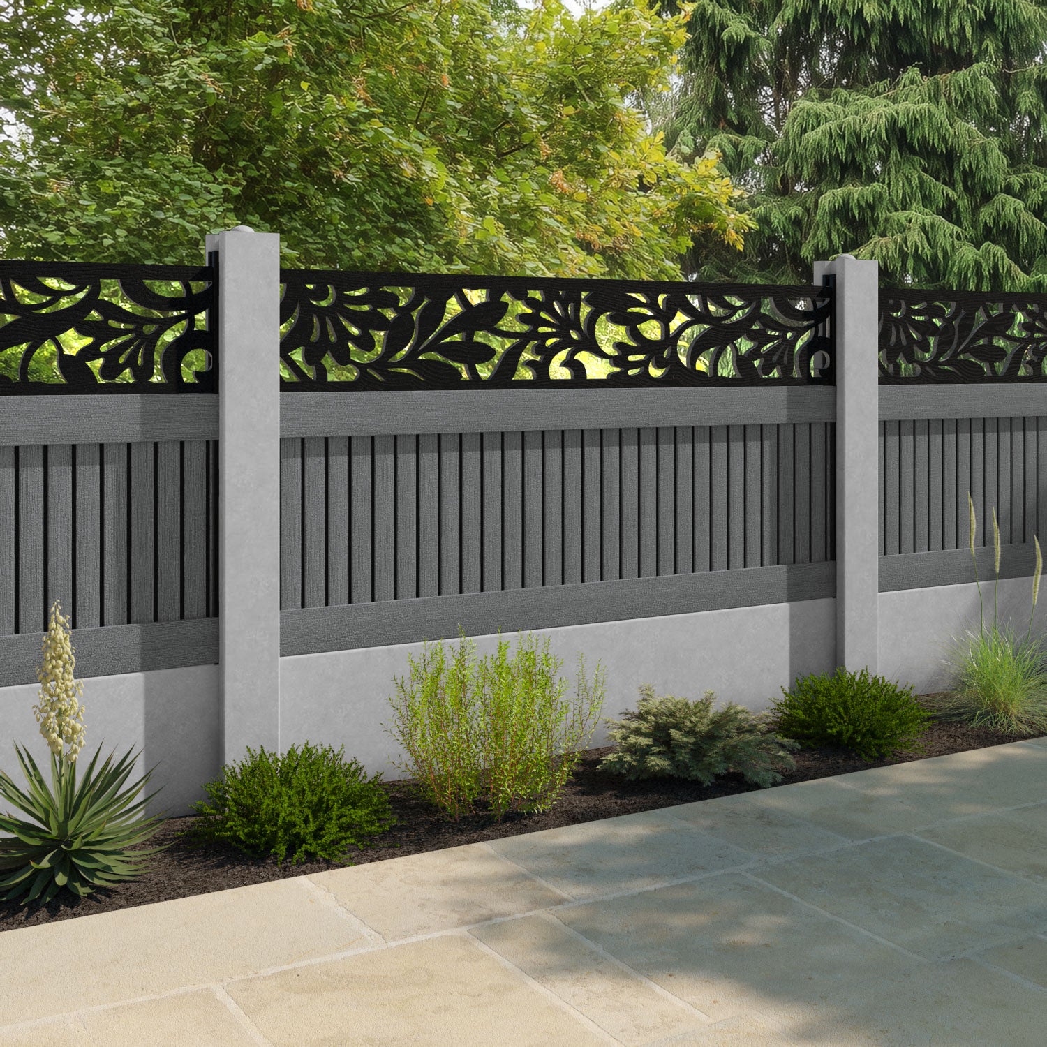 Virtis Heritage Fence Panel - Mid Grey - for existing concrete posts