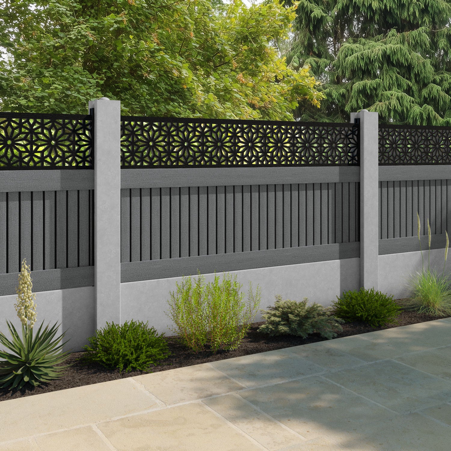 Virtis Narwa Fence Panel - Mid Grey - for existing concrete posts