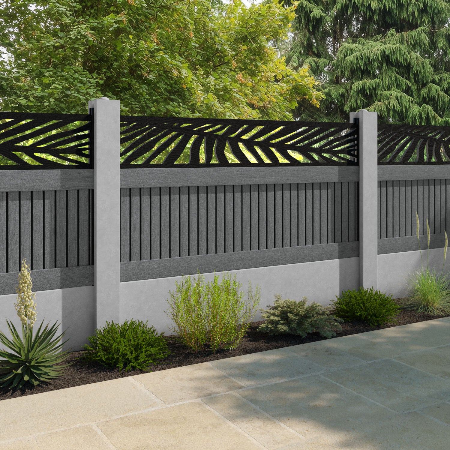 Virtis Palm Fence Panel - Mid Grey - for existing concrete posts