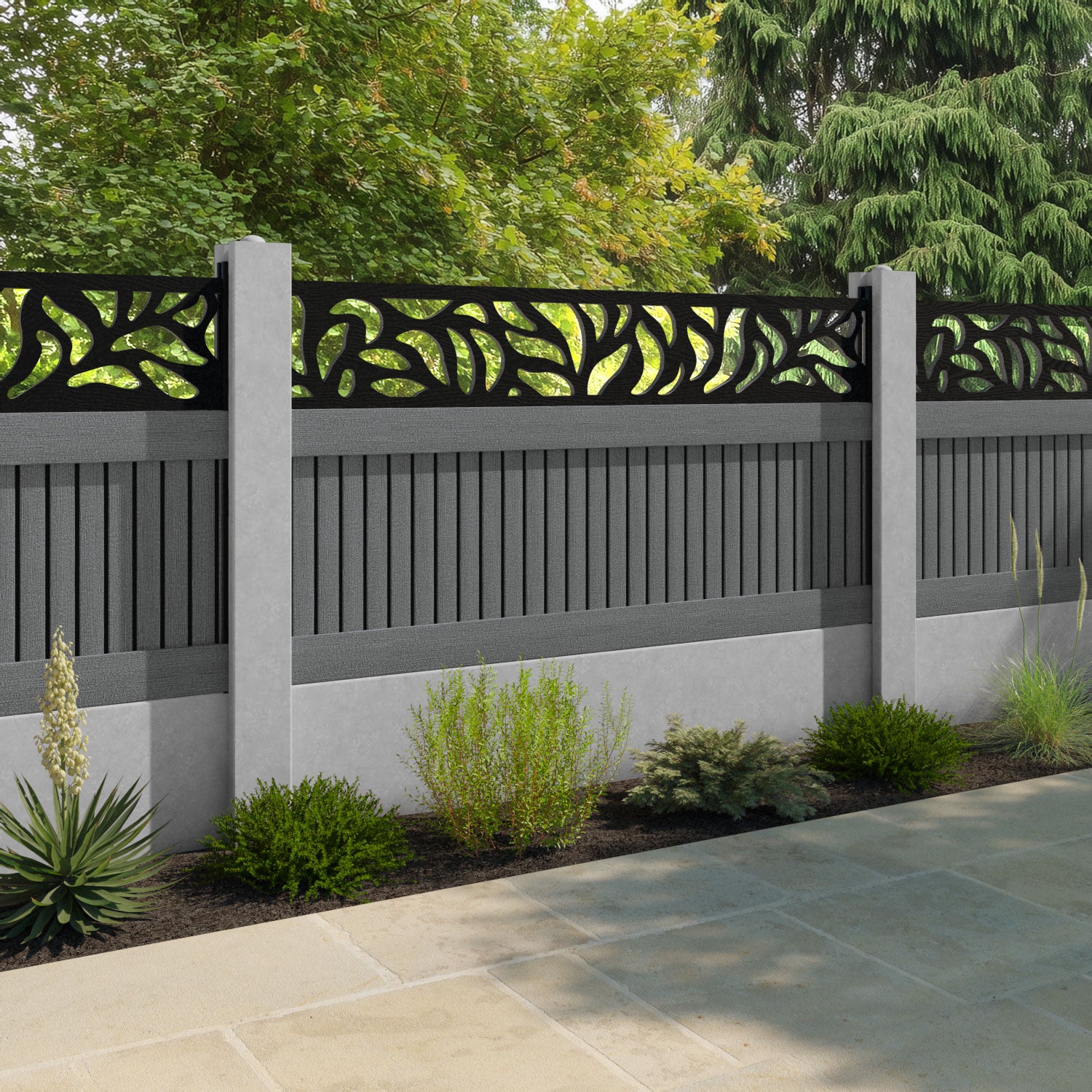 Virtis Plume Fence Panel - Mid Grey - for existing concrete posts