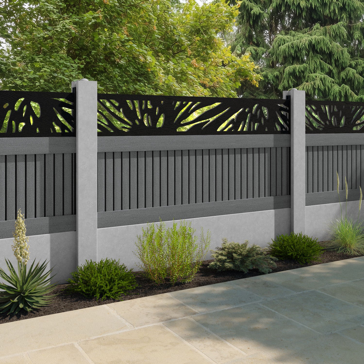 Virtis Poppy Fence Panel - Mid Grey - for existing concrete posts