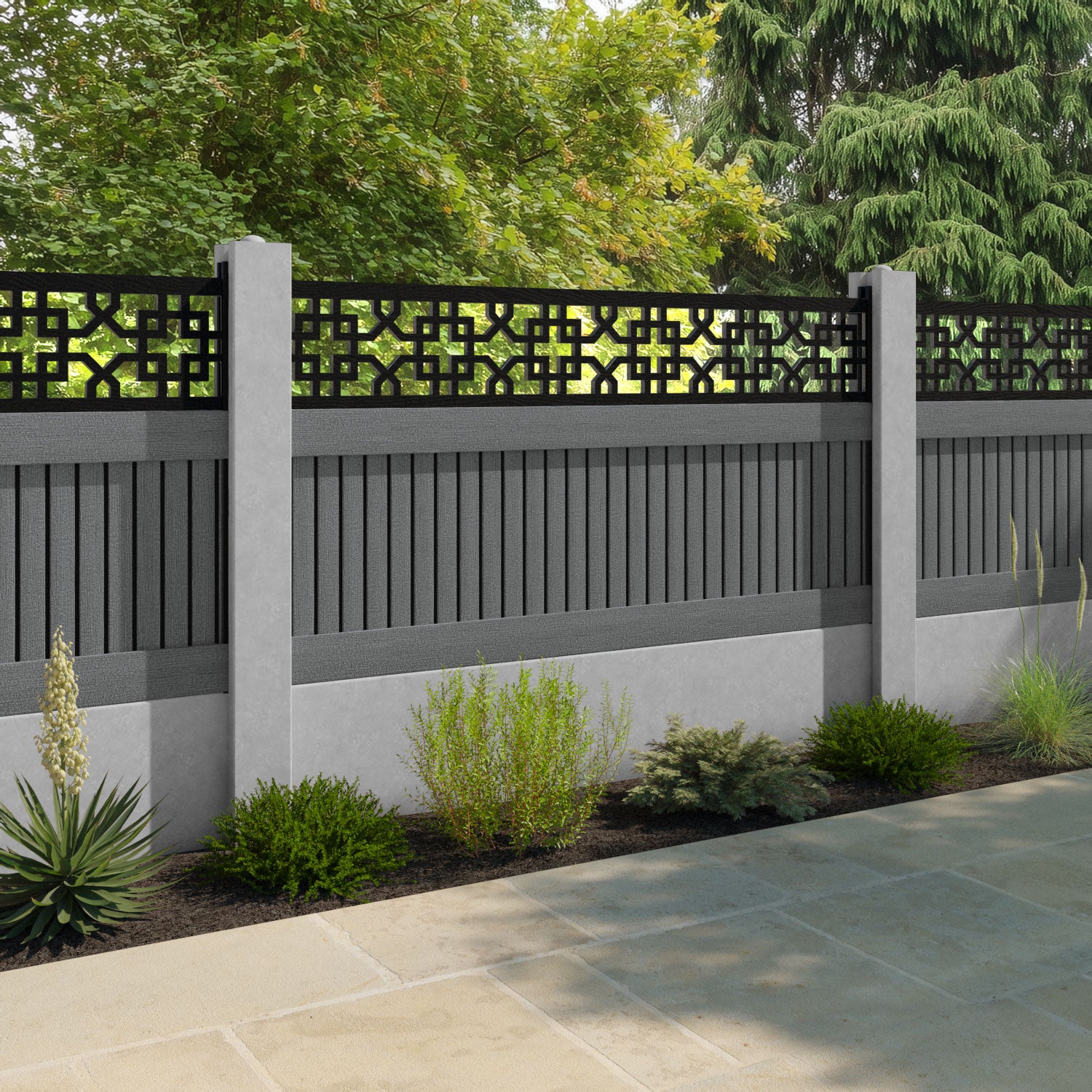 Virtis Zaria Fence Panel - Mid Grey - for existing concrete posts