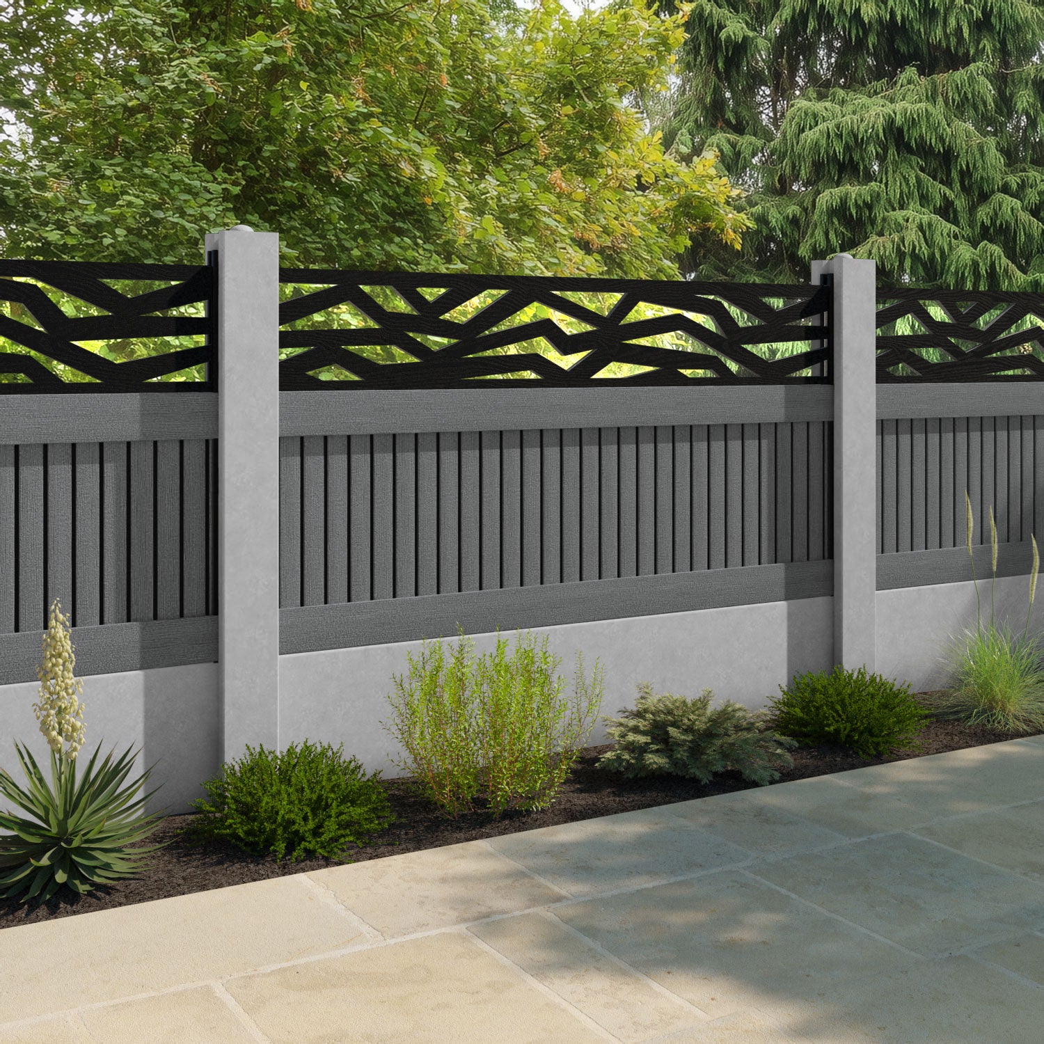 Virtis Zenith Fence Panel - Mid Grey - for existing concrete posts