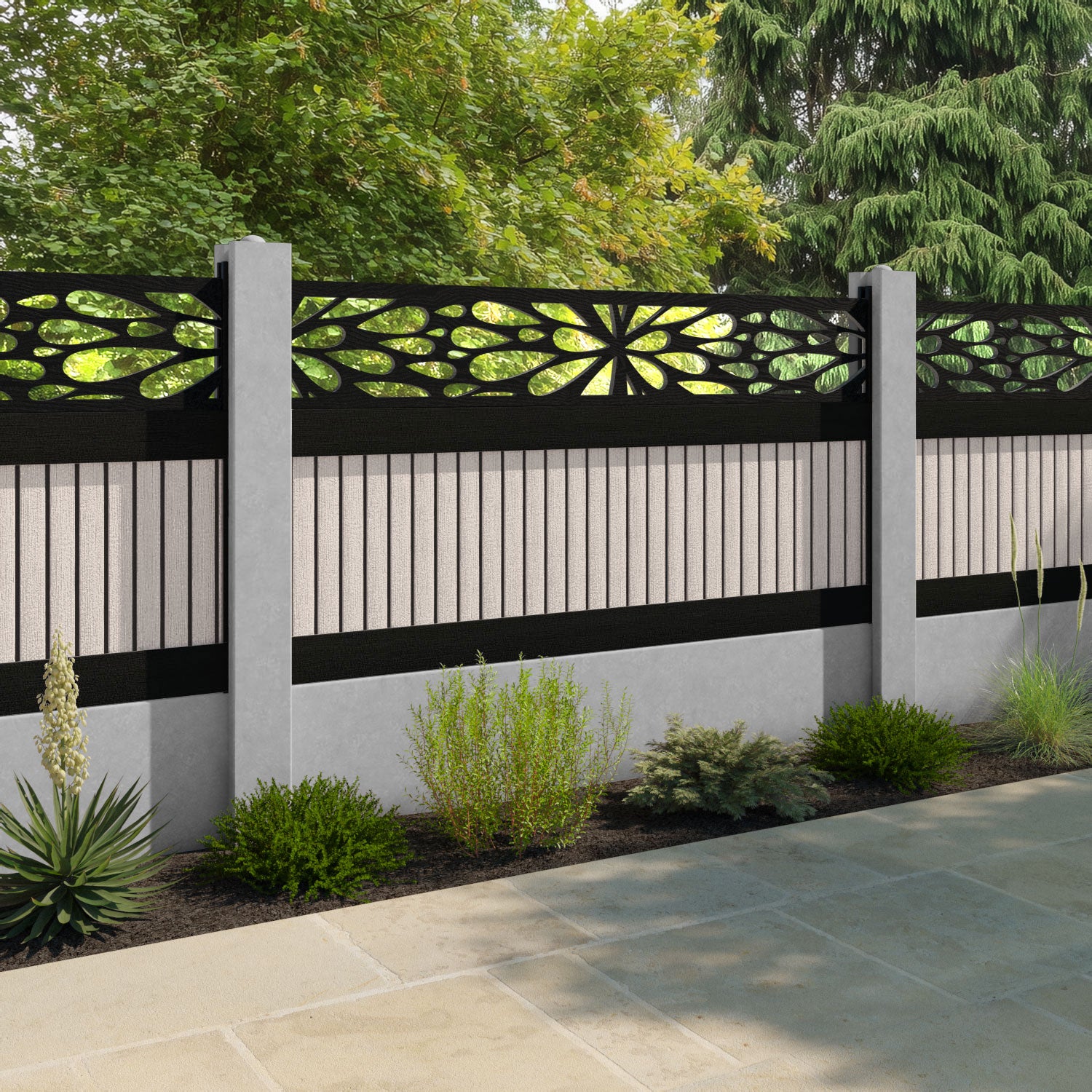 Virtis Blossom Fence Panel - Mid Stone - for existing concrete posts