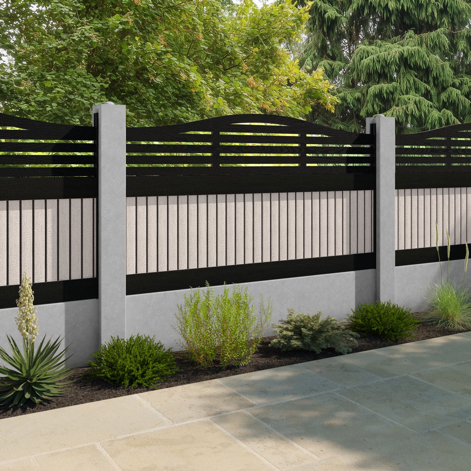 Virtis Aspen Curved Top Fence Panel - Mid Stone - for existing concrete posts