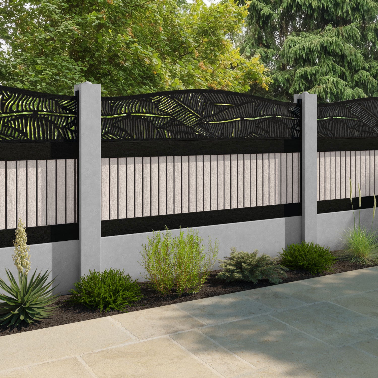 Virtis Feather Curved Top Fence Panel - Mid Stone - for existing concrete posts