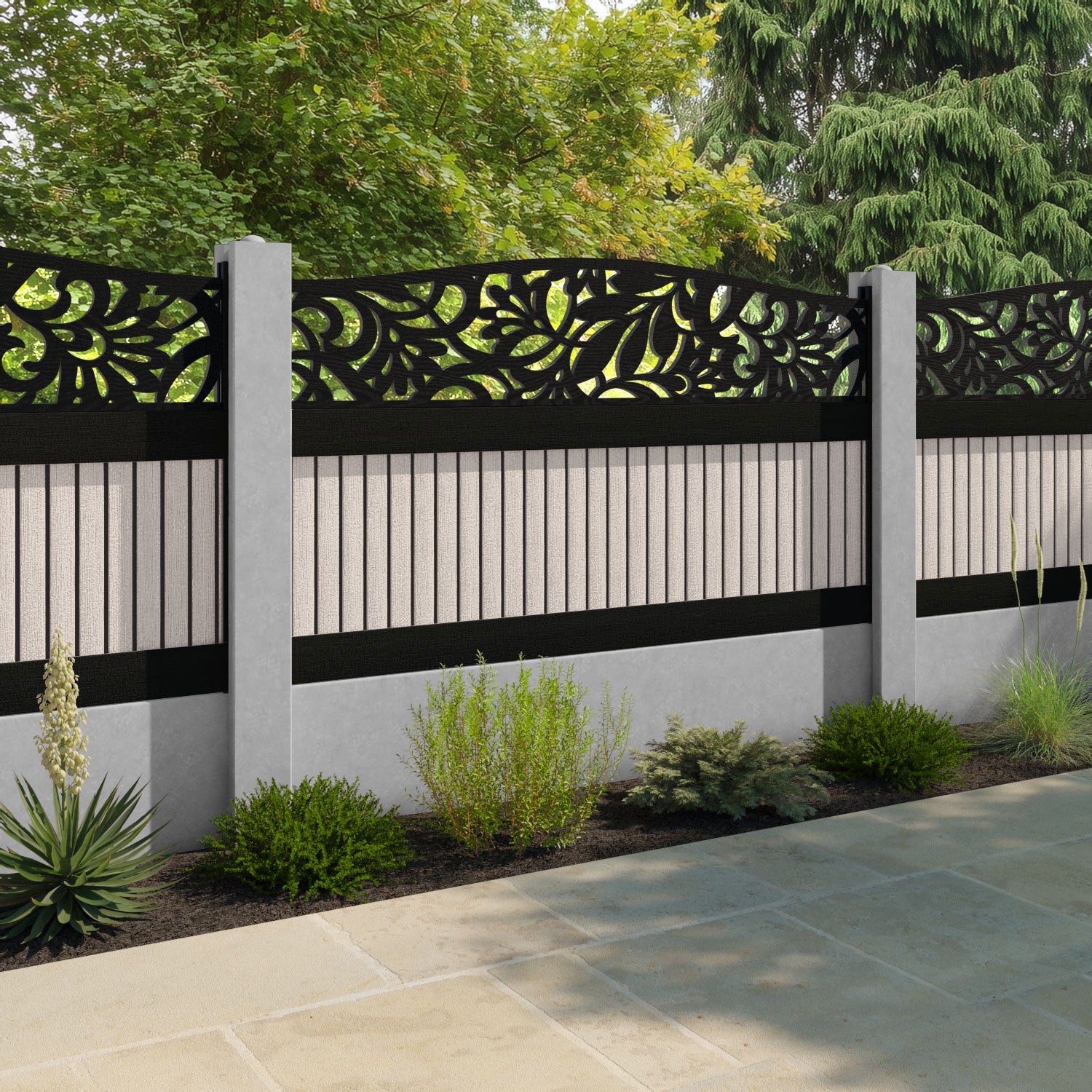 Virtis Heritage Curved Top Fence Panel - Mid Stone - for existing concrete posts