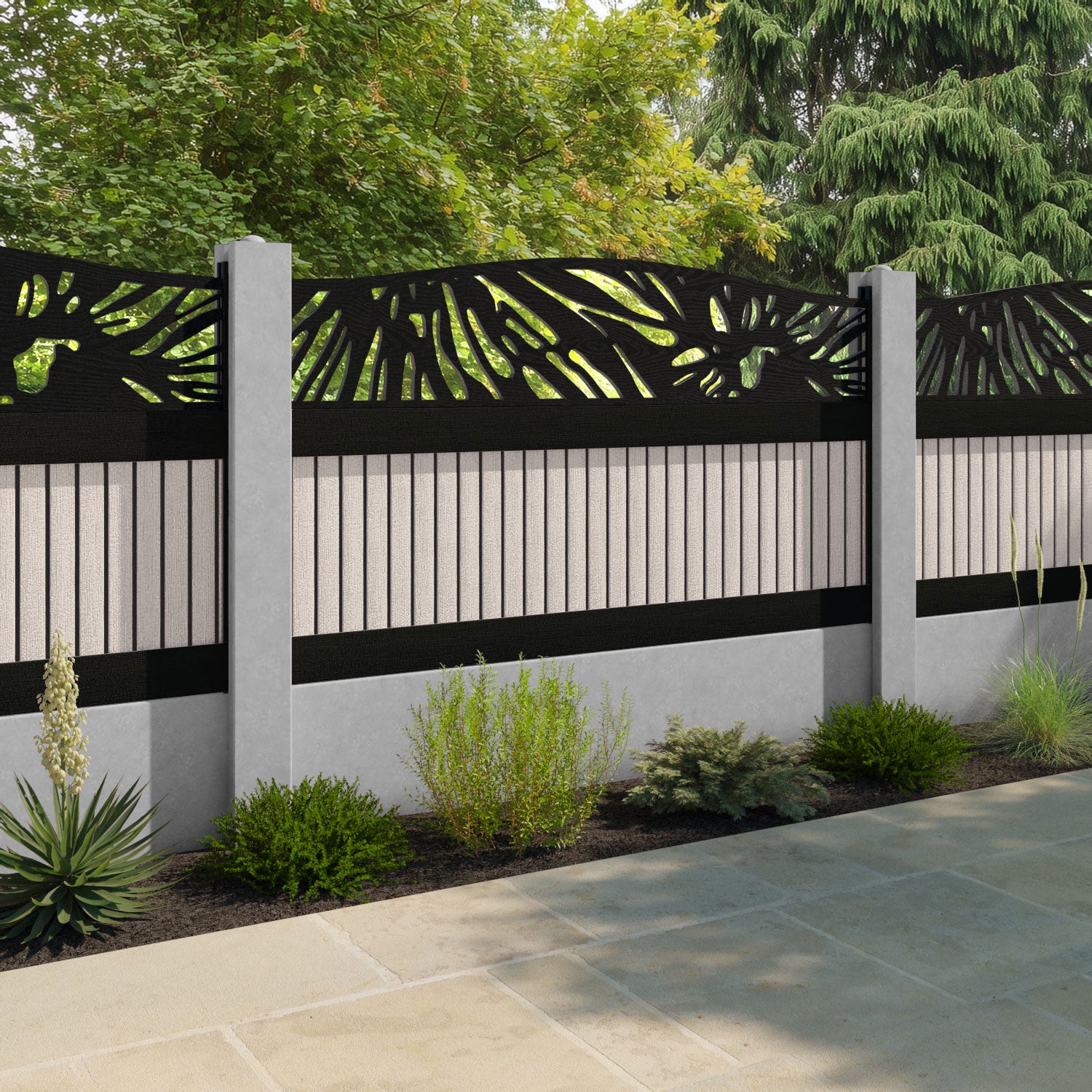 Virtis Poppy Curved Top Fence Panel - Mid Stone - for existing concrete posts
