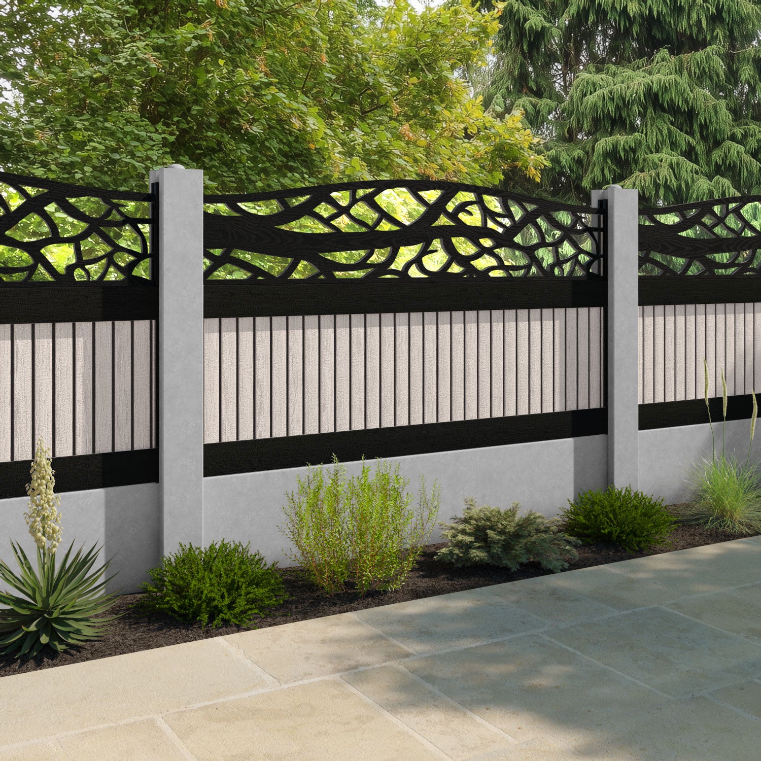 Virtis Twilight Curved Top Fence Panel - Mid Stone - for existing concrete posts