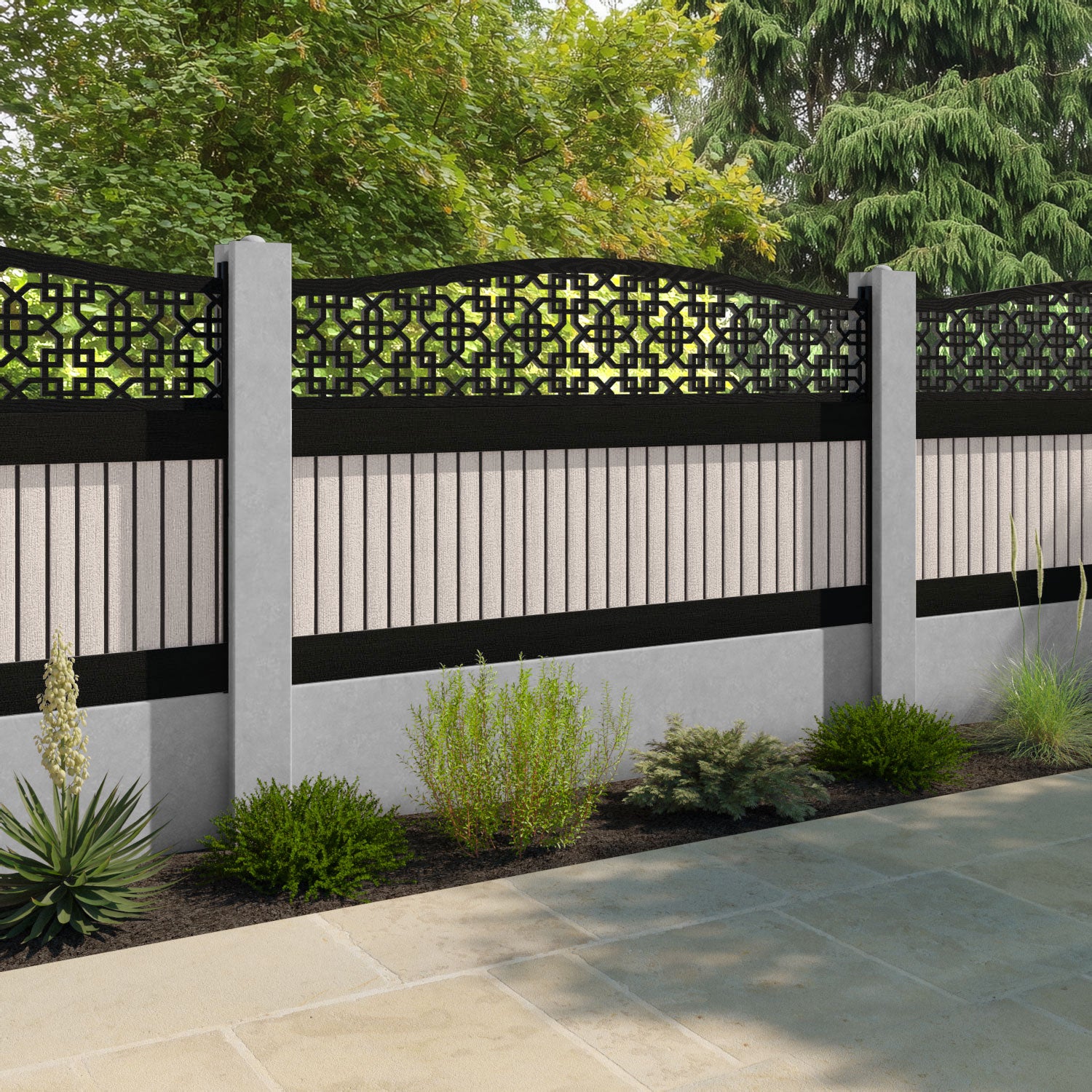 Virtis Zaria Curved Top Fence Panel - Mid Stone - for existing concrete posts