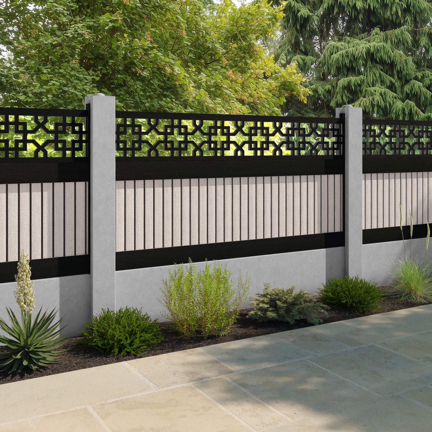 Virtis Zaria Fence Panel - Mid Stone - for existing concrete posts