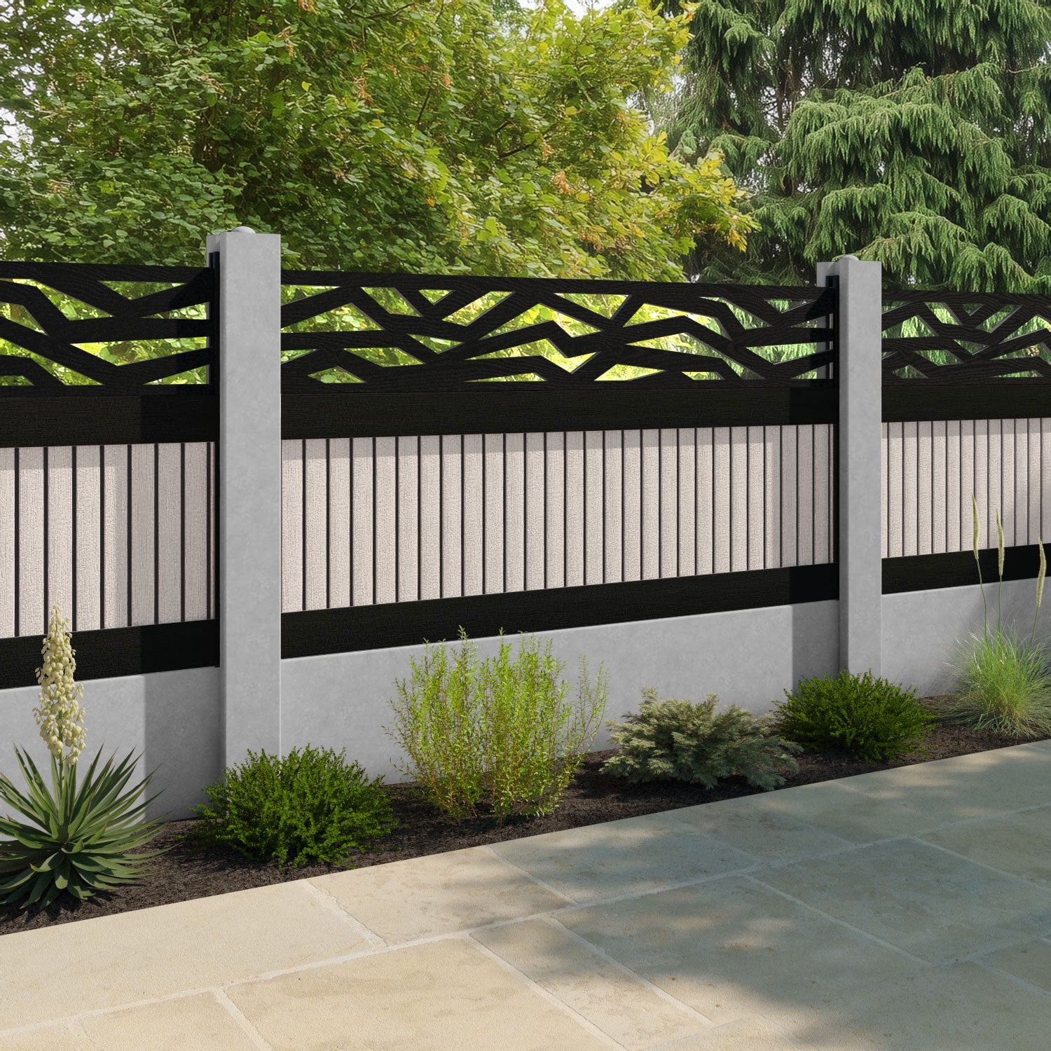 Virtis Zenith Fence Panel - Mid Stone - for existing concrete posts