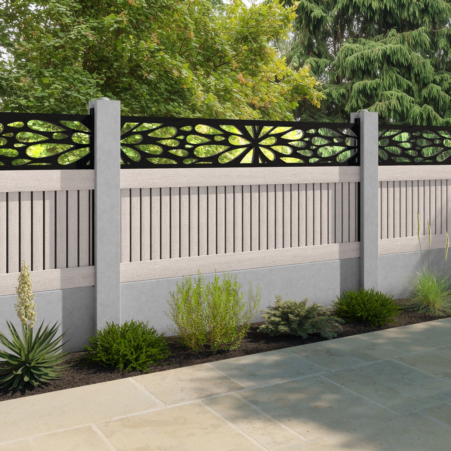 Virtis Blossom Fence Panel - Mid Stone - for existing concrete posts