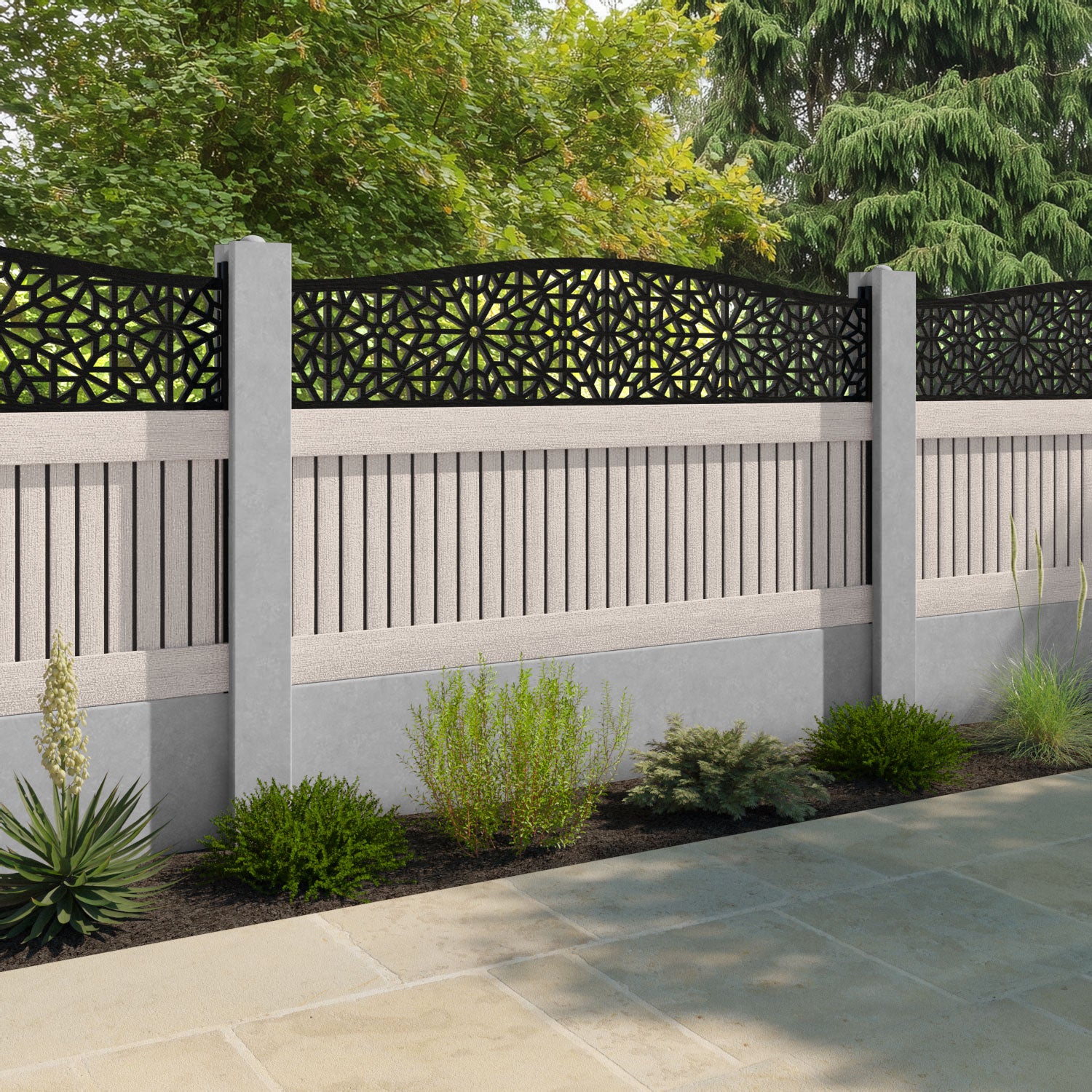 Virtis Alnara Curved Top Fence Panel - Mid Stone - for existing concrete posts