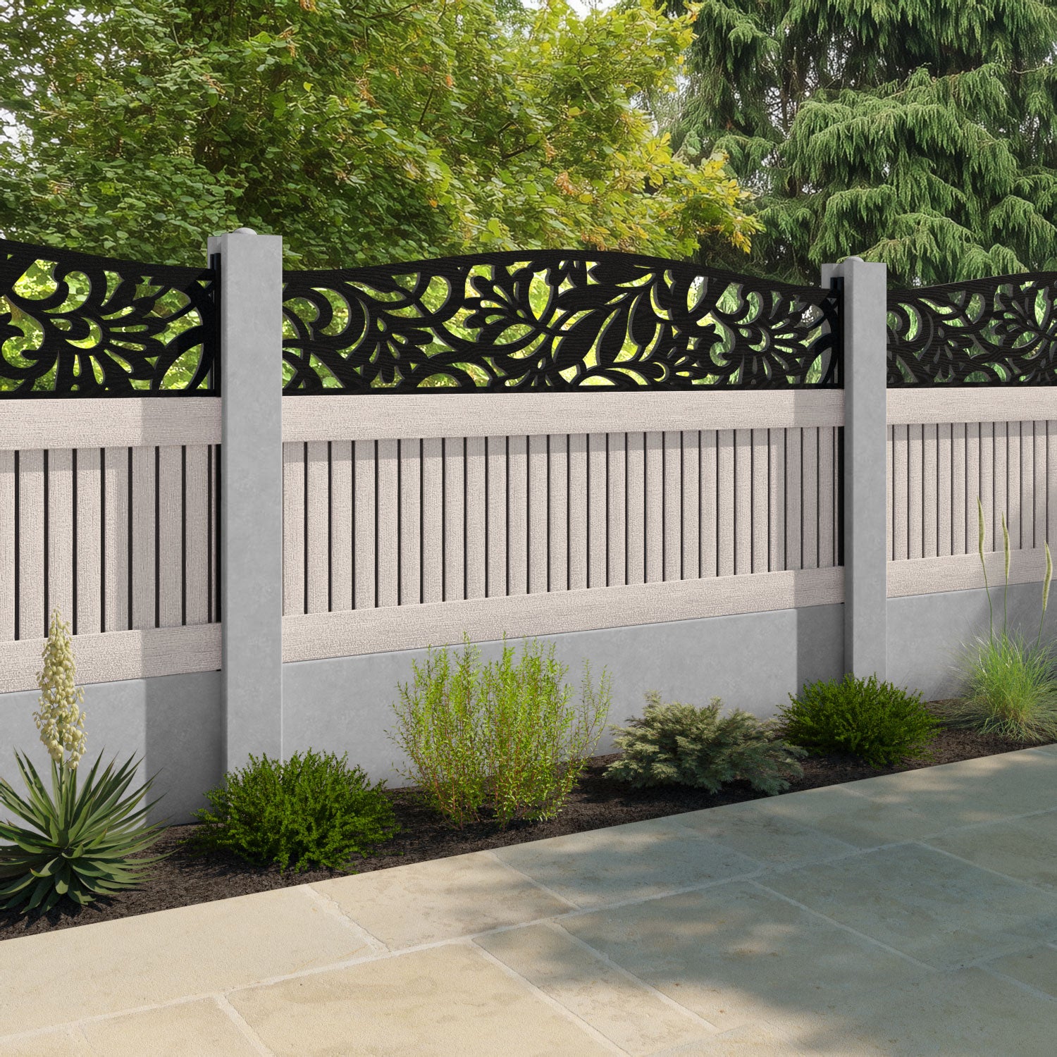 Virtis Heritage Curved Top Fence Panel - Mid Stone - for existing concrete posts