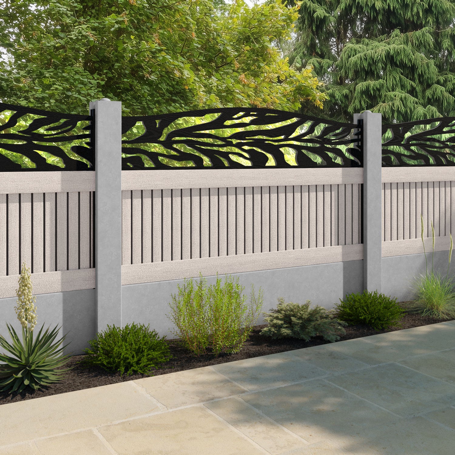 Virtis Malawi Curved Top Fence Panel - Mid Stone - for existing concrete posts