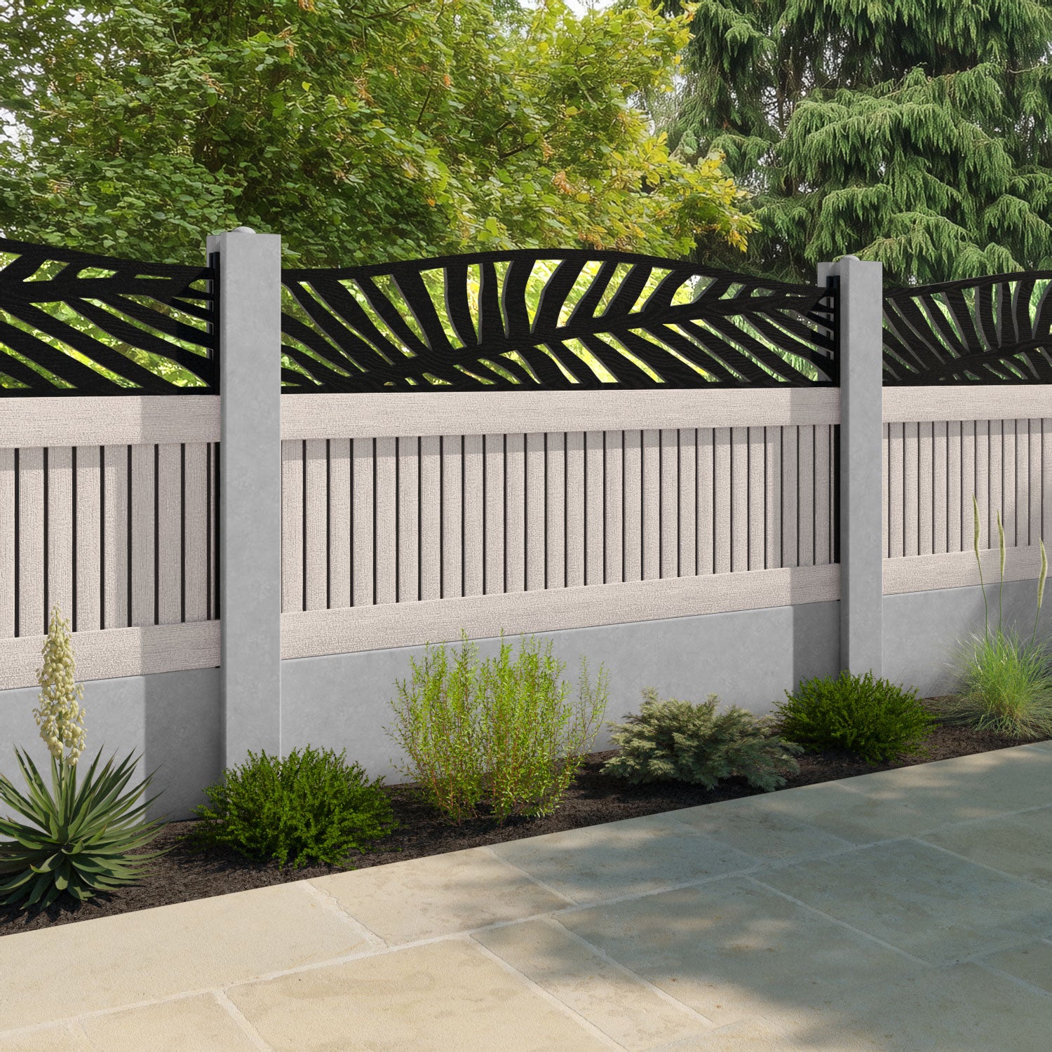 Virtis Palm Curved Top Fence Panel - Mid Stone - for existing concrete posts