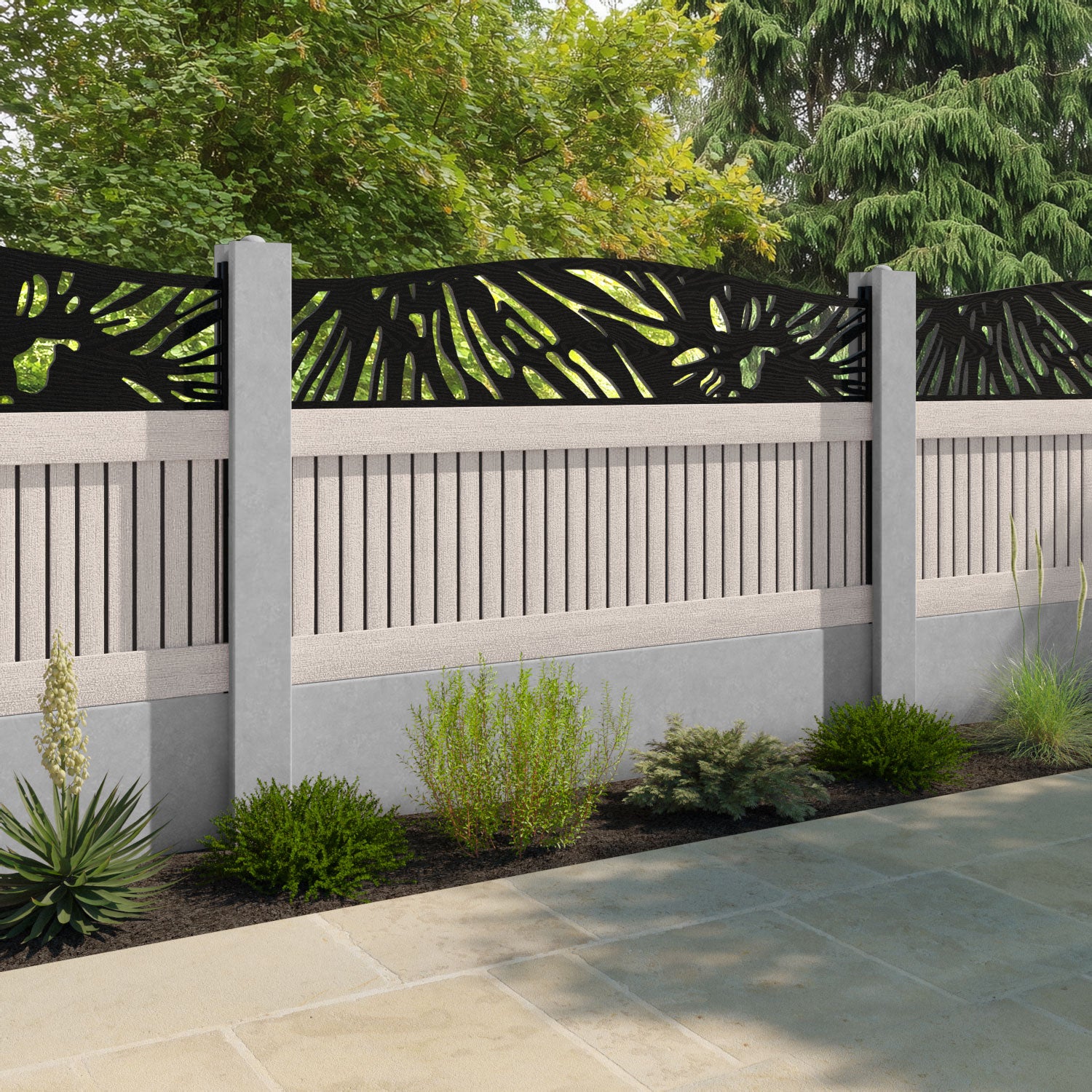 Virtis Poppy Curved Top Fence Panel - Mid Stone - for existing concrete posts