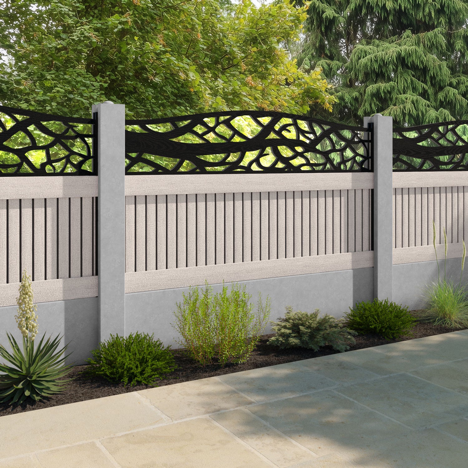 Virtis Twilight Curved Top Fence Panel - Mid Stone - for existing concrete posts
