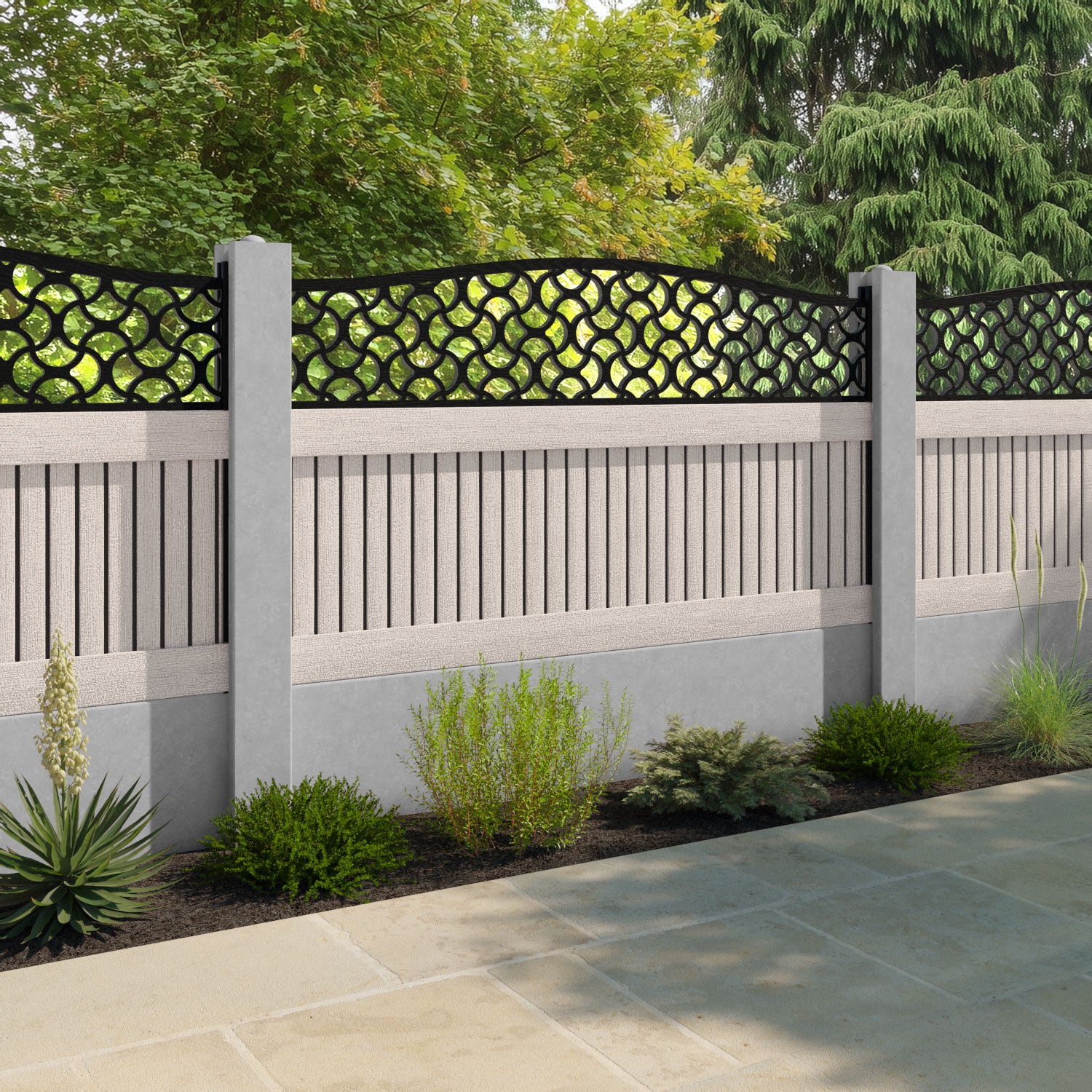Virtis Vida Curved Top Fence Panel - Mid Stone - for existing concrete posts
