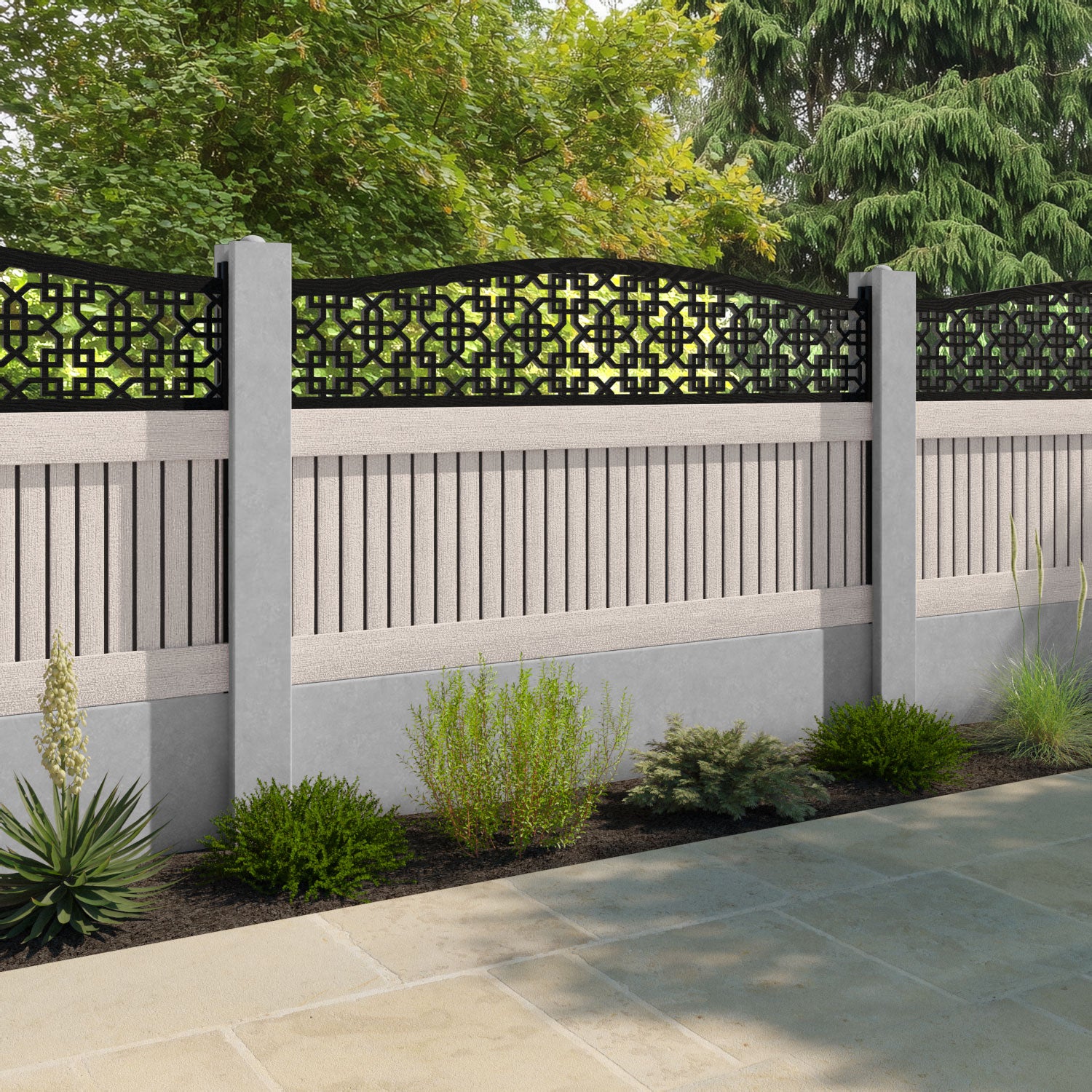 Virtis Zaria Curved Top Fence Panel - Mid Stone - for existing concrete posts