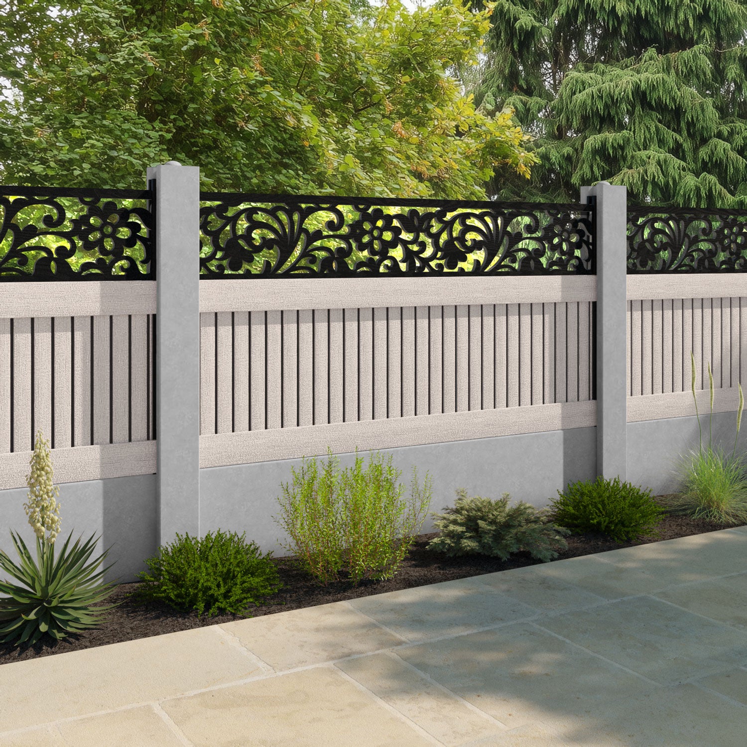 Virtis Eden Fence Panel - Mid Stone - for existing concrete posts