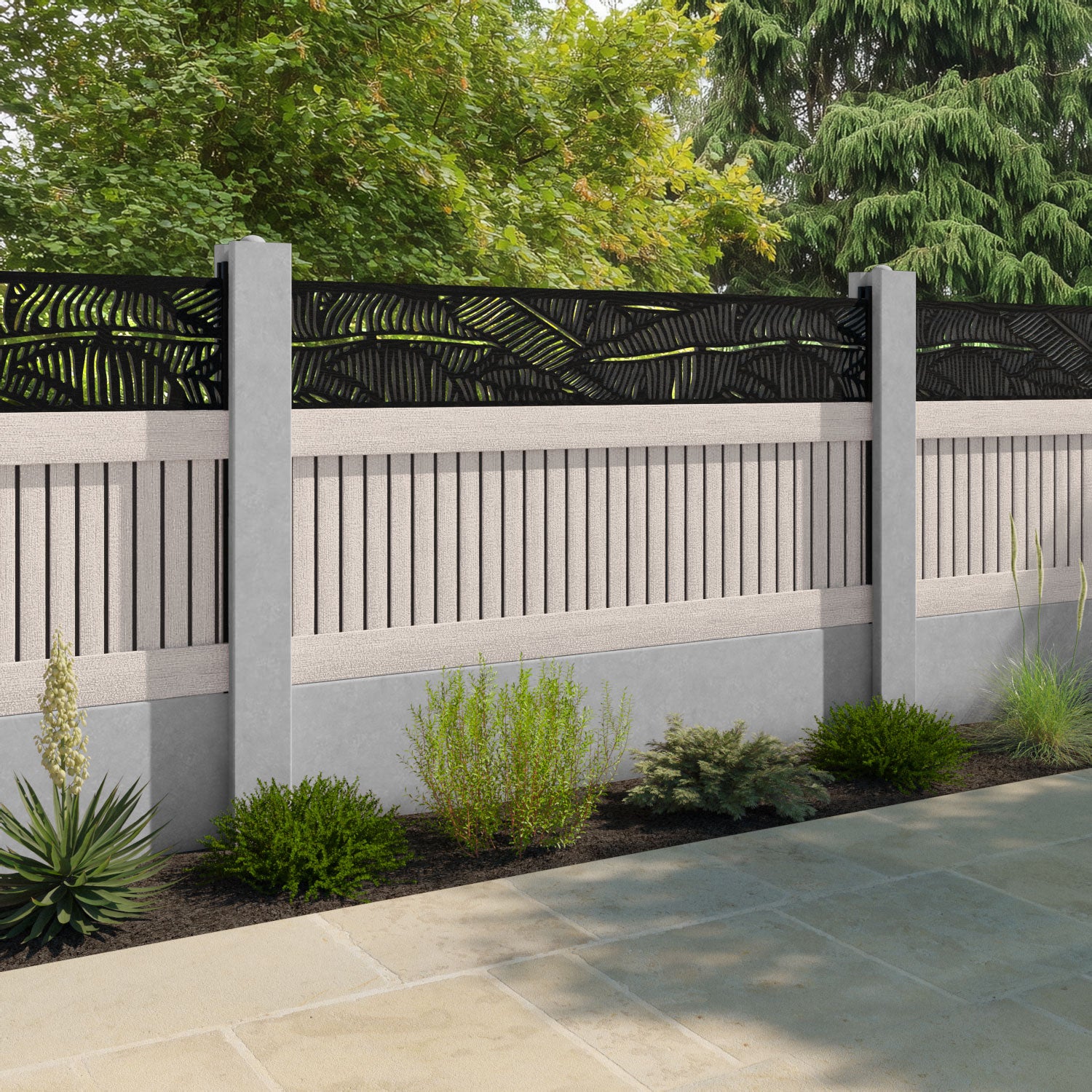 Virtis Feather Fence Panel - Mid Stone - for existing concrete posts