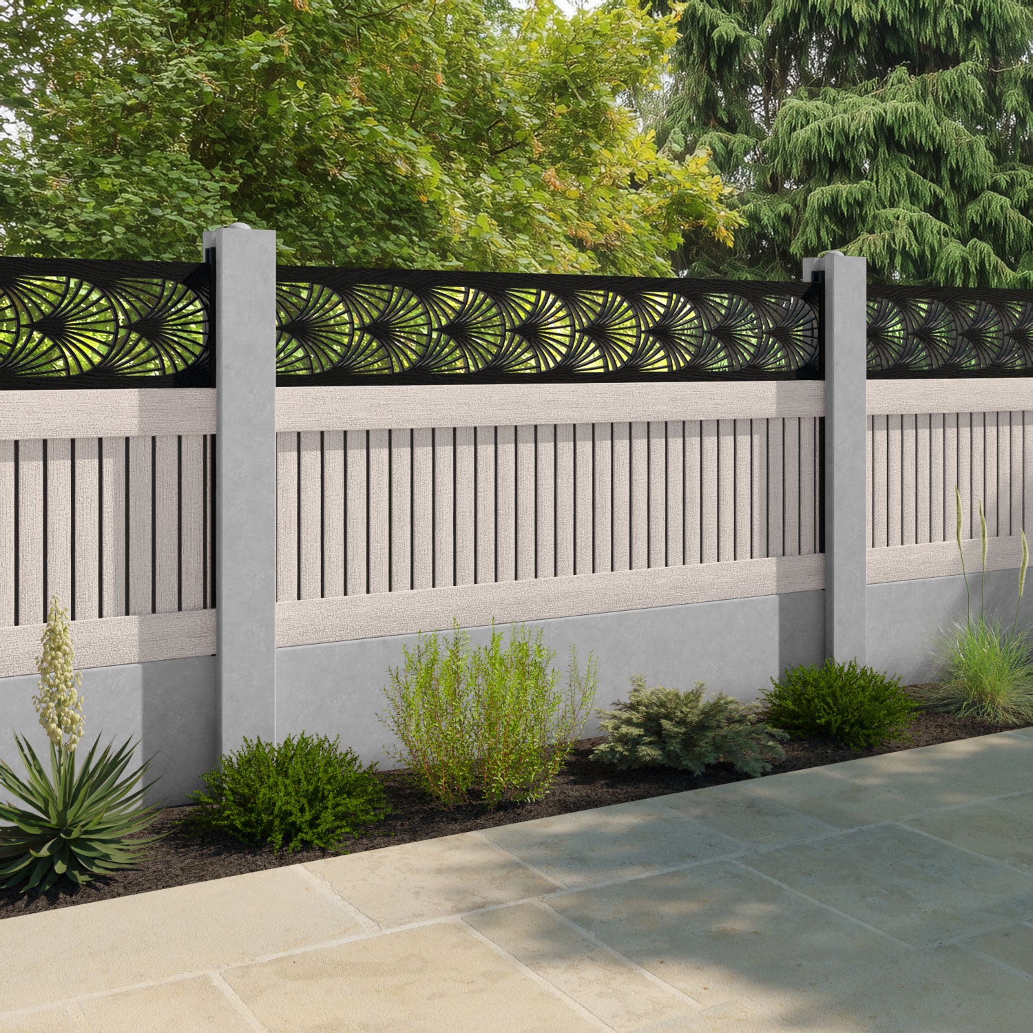 Virtis Laurel Fence Panel - Mid Stone - for existing concrete posts