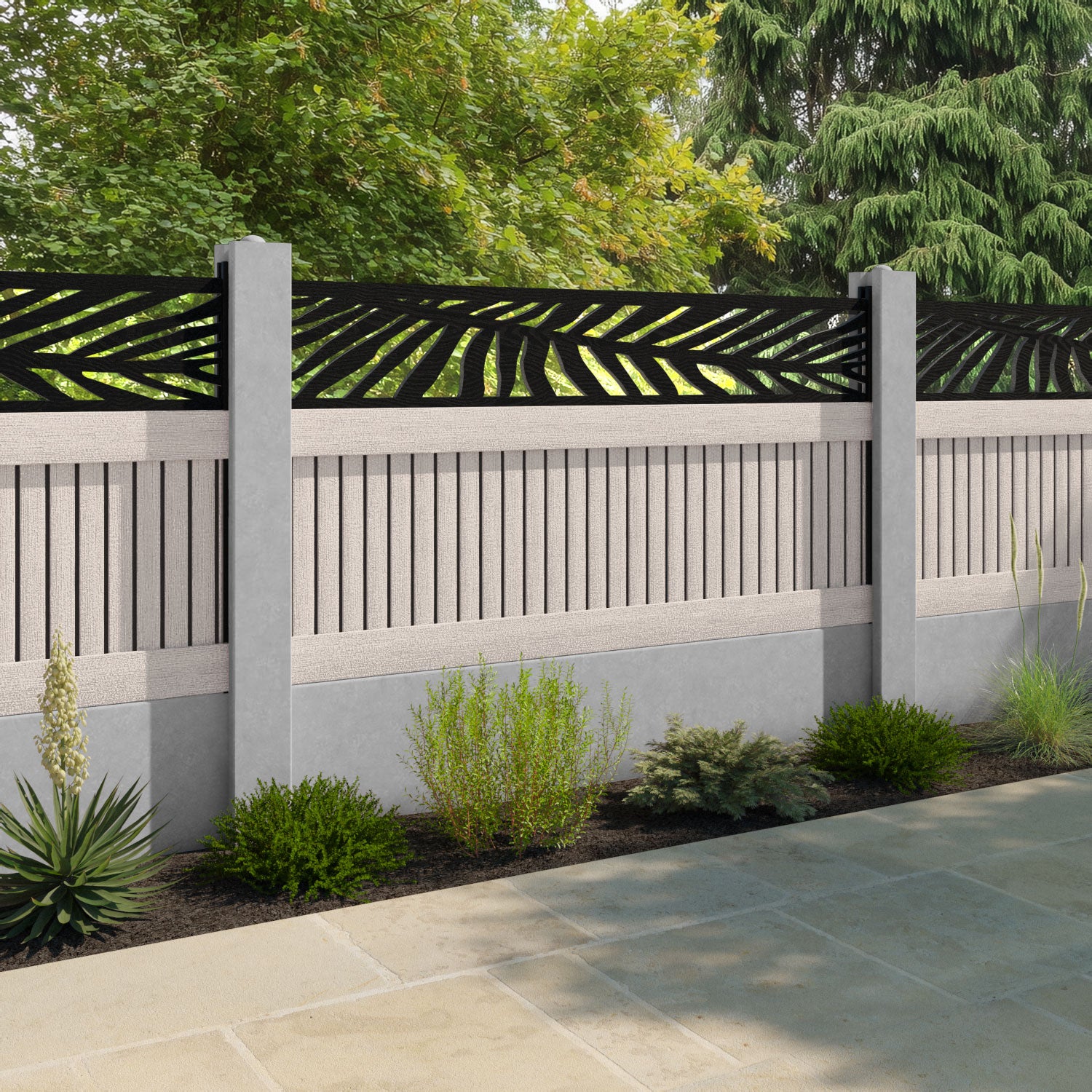 Virtis Palm Fence Panel - Mid Stone - for existing concrete posts