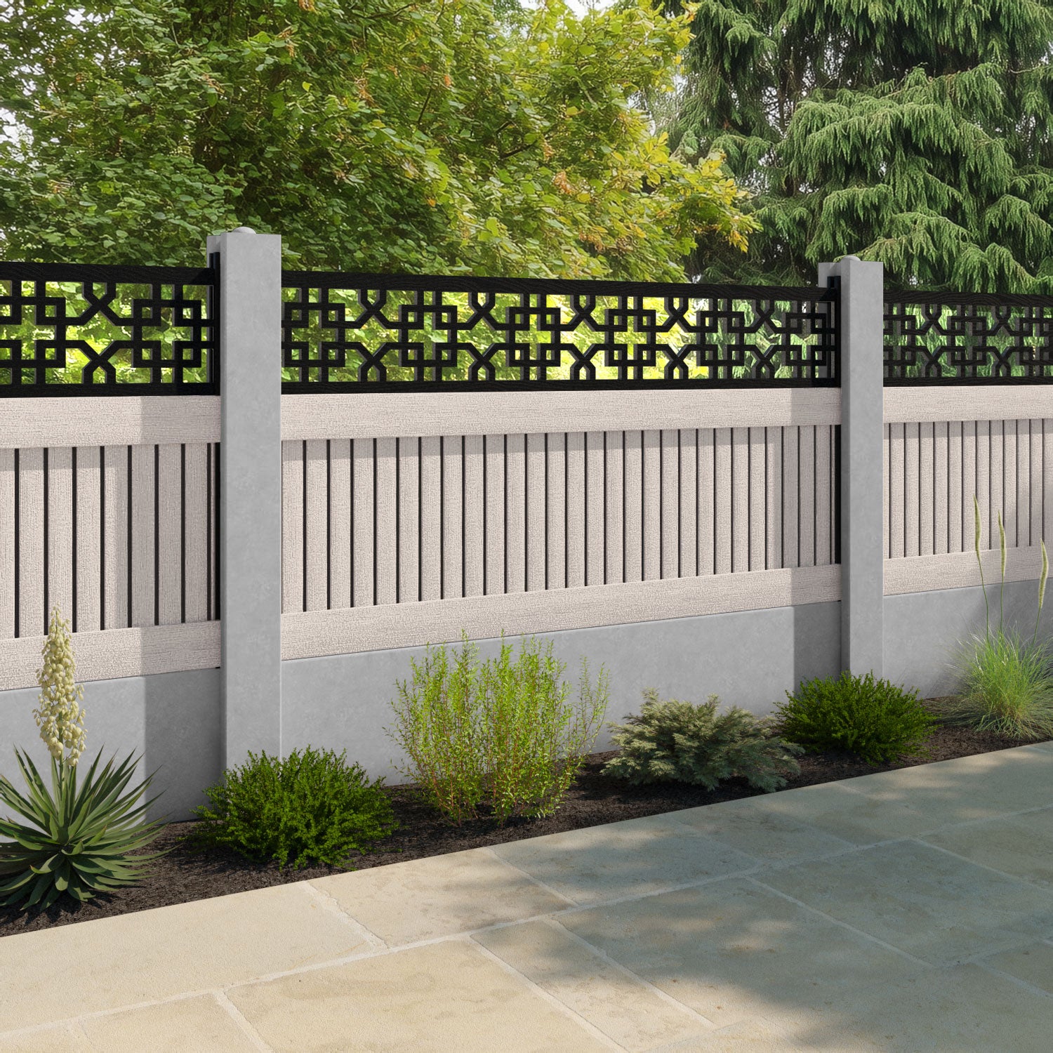 Virtis Zaria Fence Panel - Mid Stone - for existing concrete posts