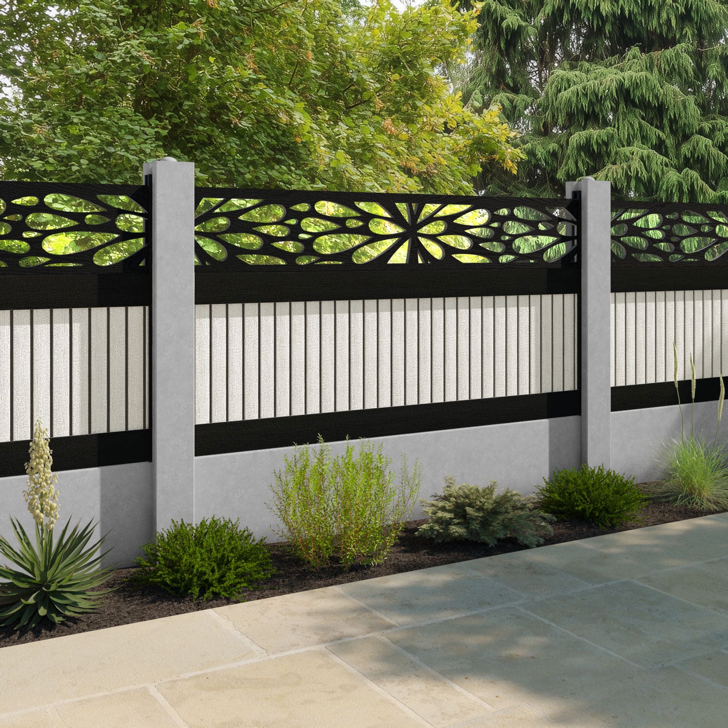 Virtis Blossom Fence Panel - Light Stone - for existing concrete posts