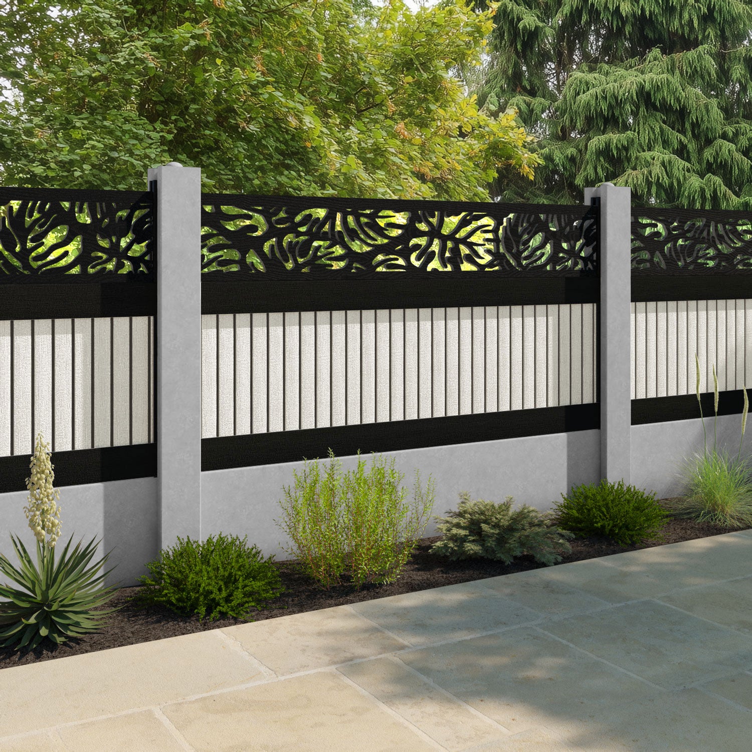 Virtis Botanic Fence Panel - Light Stone - for existing concrete posts