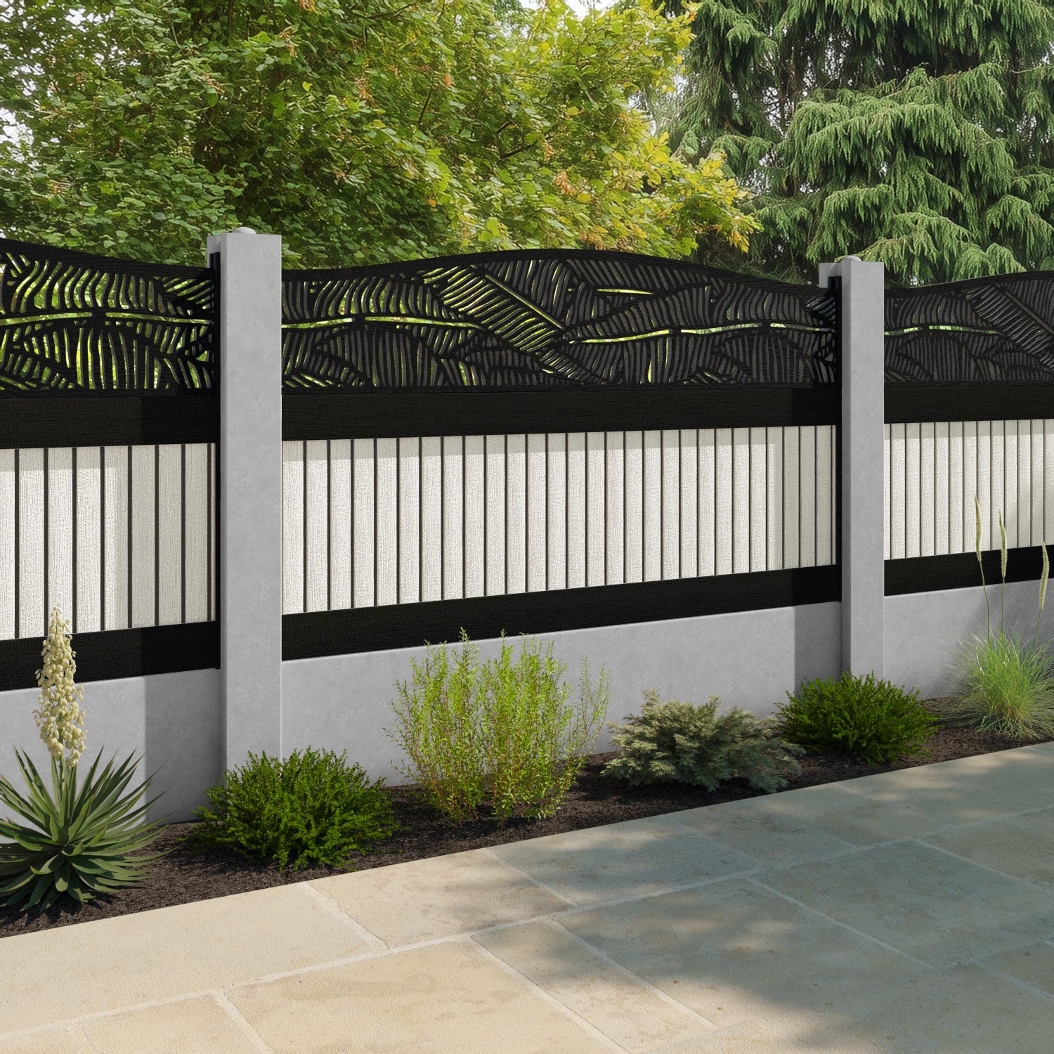 Virtis Feather Curved Top Fence Panel - Light Stone - for existing concrete posts
